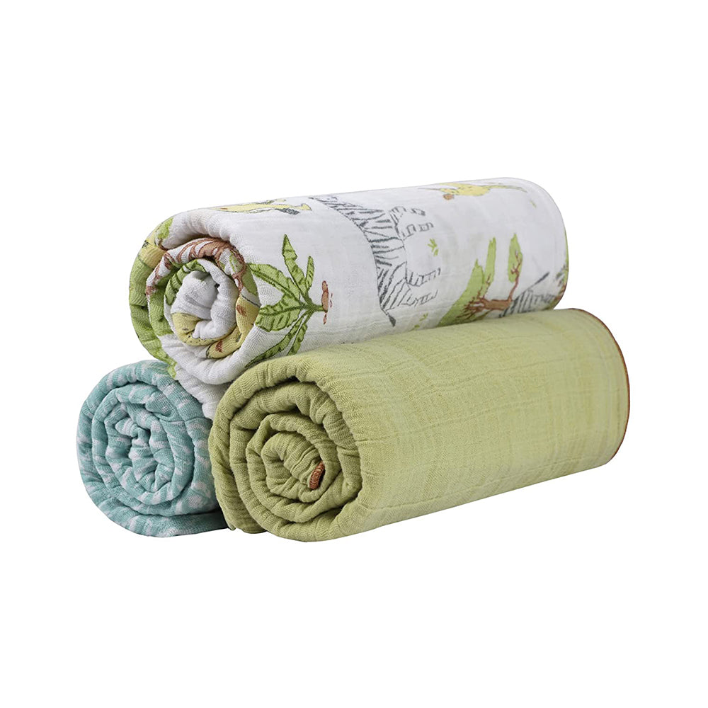 Abracadabra Cotton Muslin Swaddle For Newborns Pack of 3 (Savanna) - Green