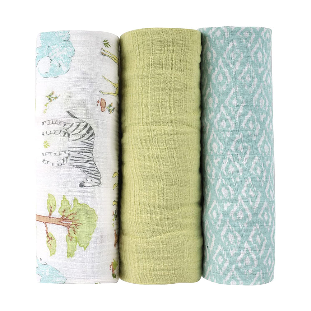 Abracadabra Cotton Muslin Swaddle For Newborns Pack of 3 (Savanna) - Green