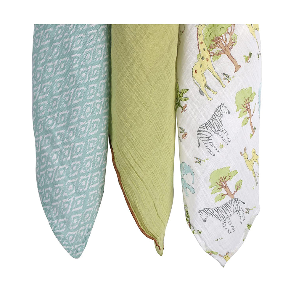 Abracadabra Cotton Muslin Swaddle For Newborns Pack of 3 (Savanna) - Green