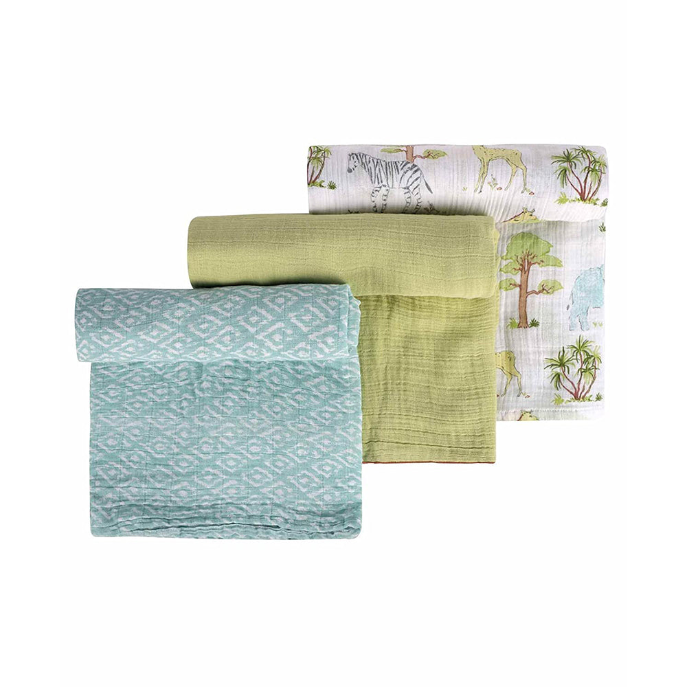 Abracadabra Cotton Muslin Swaddle For Newborns Pack of 3 (Savanna) - Green