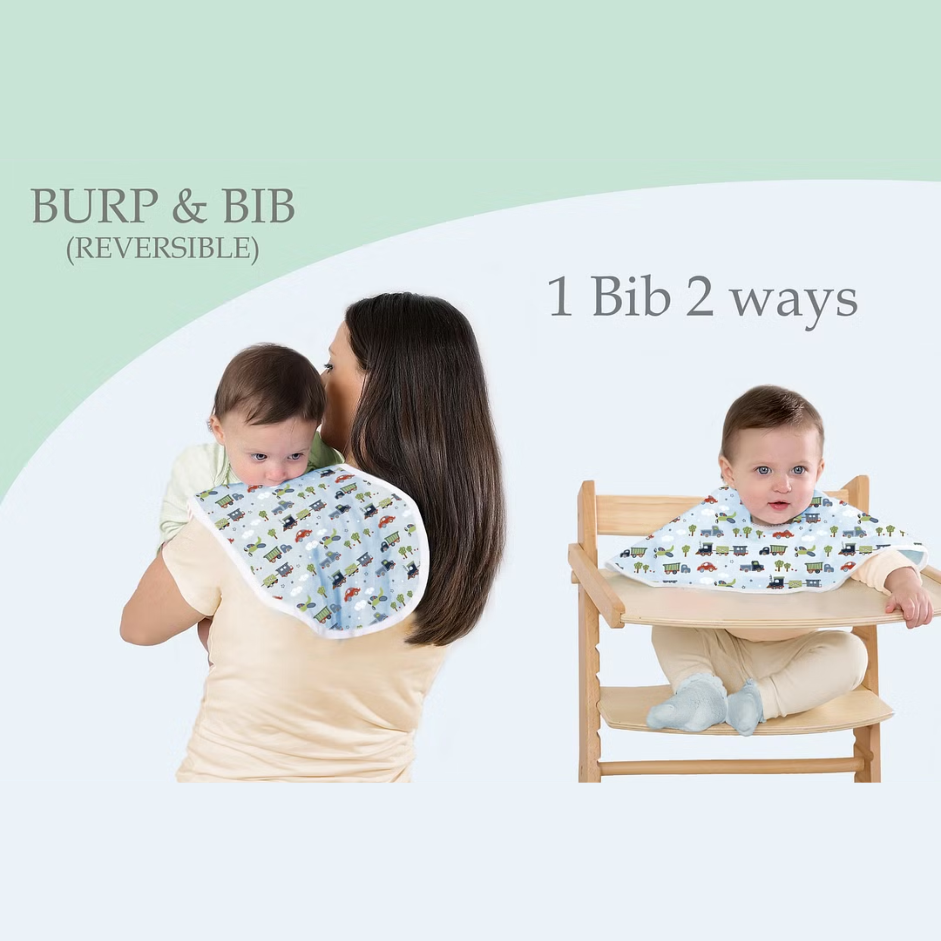 Abracadabra 2 in 1 Reversible Bib & Burp Pad - Transport