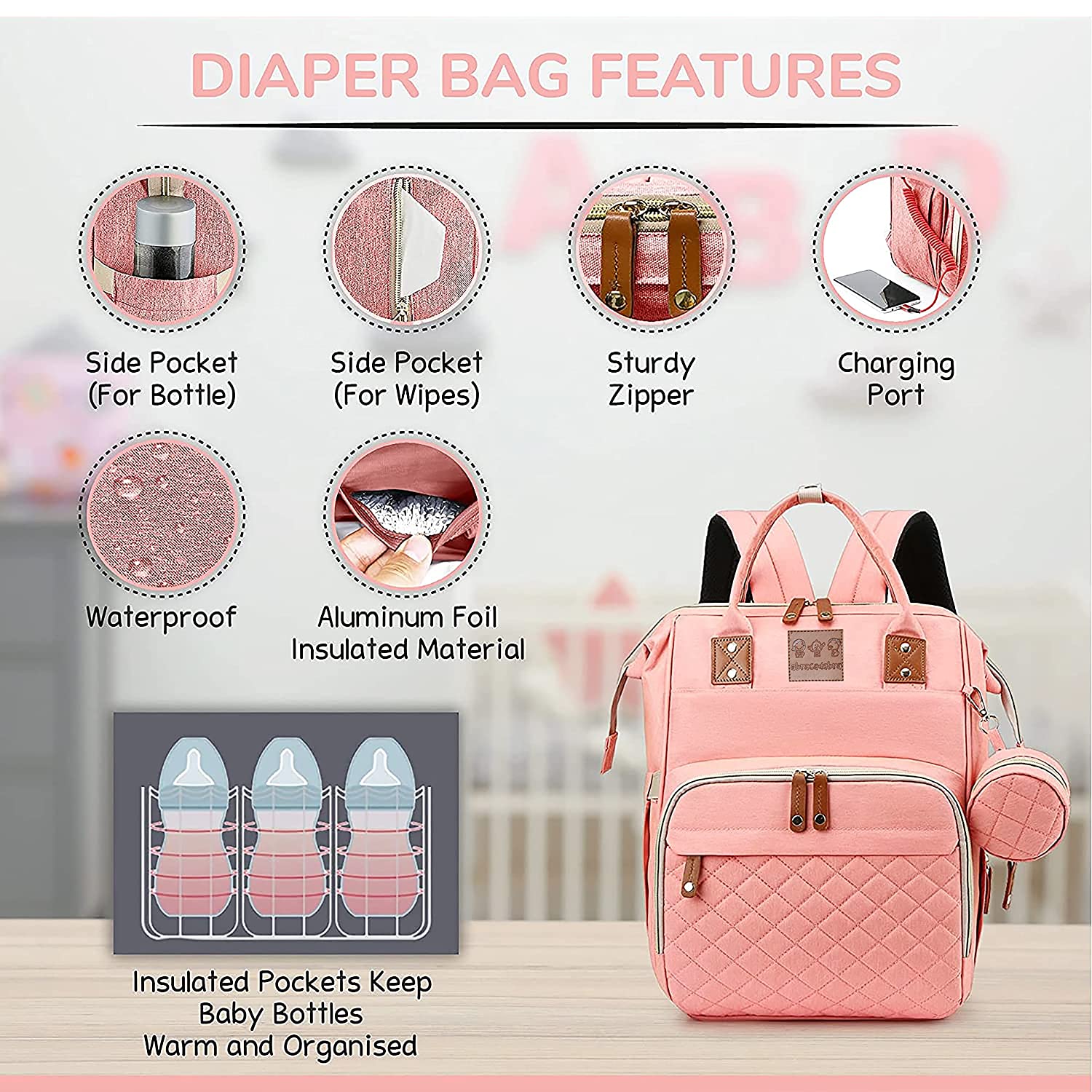 Abracadabra Diaper Bag with Changing Station - Pink