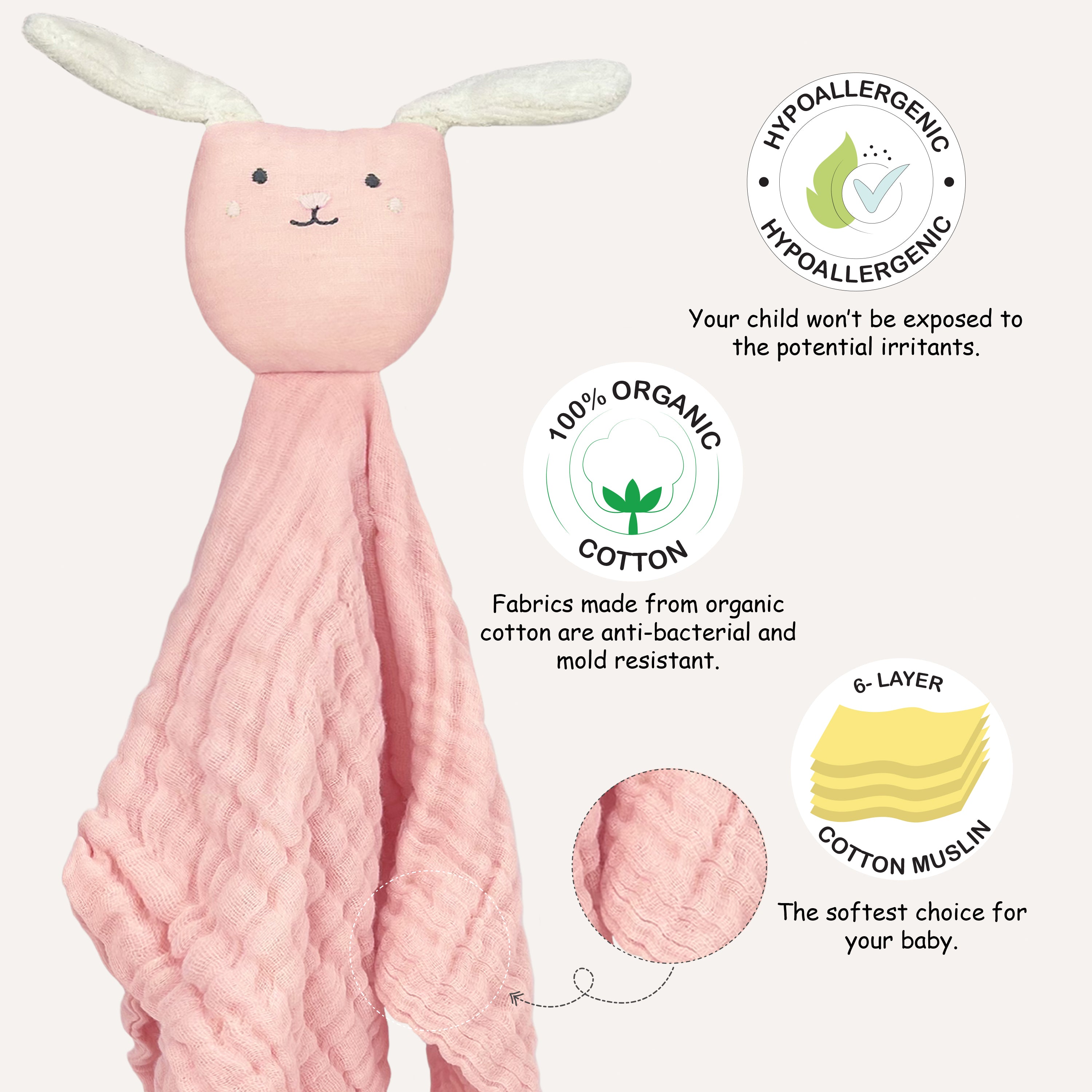 Abracadabra Organics Collectible Security Blanket With Cuddle Toy - Bunny