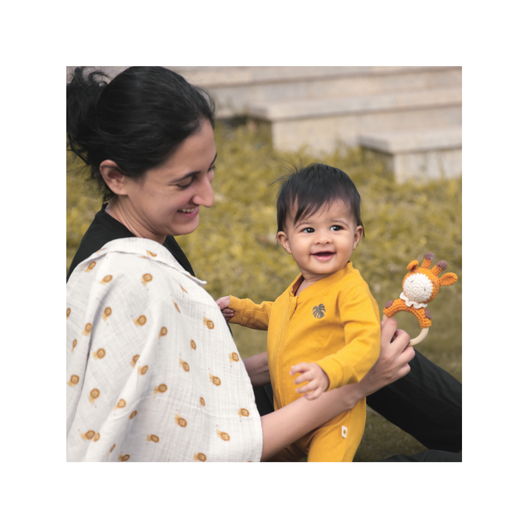 Dulaar Organic Muslin Multipurpose Cloth (Set of 2) - The Sparrow and Flower + Just Lion Around