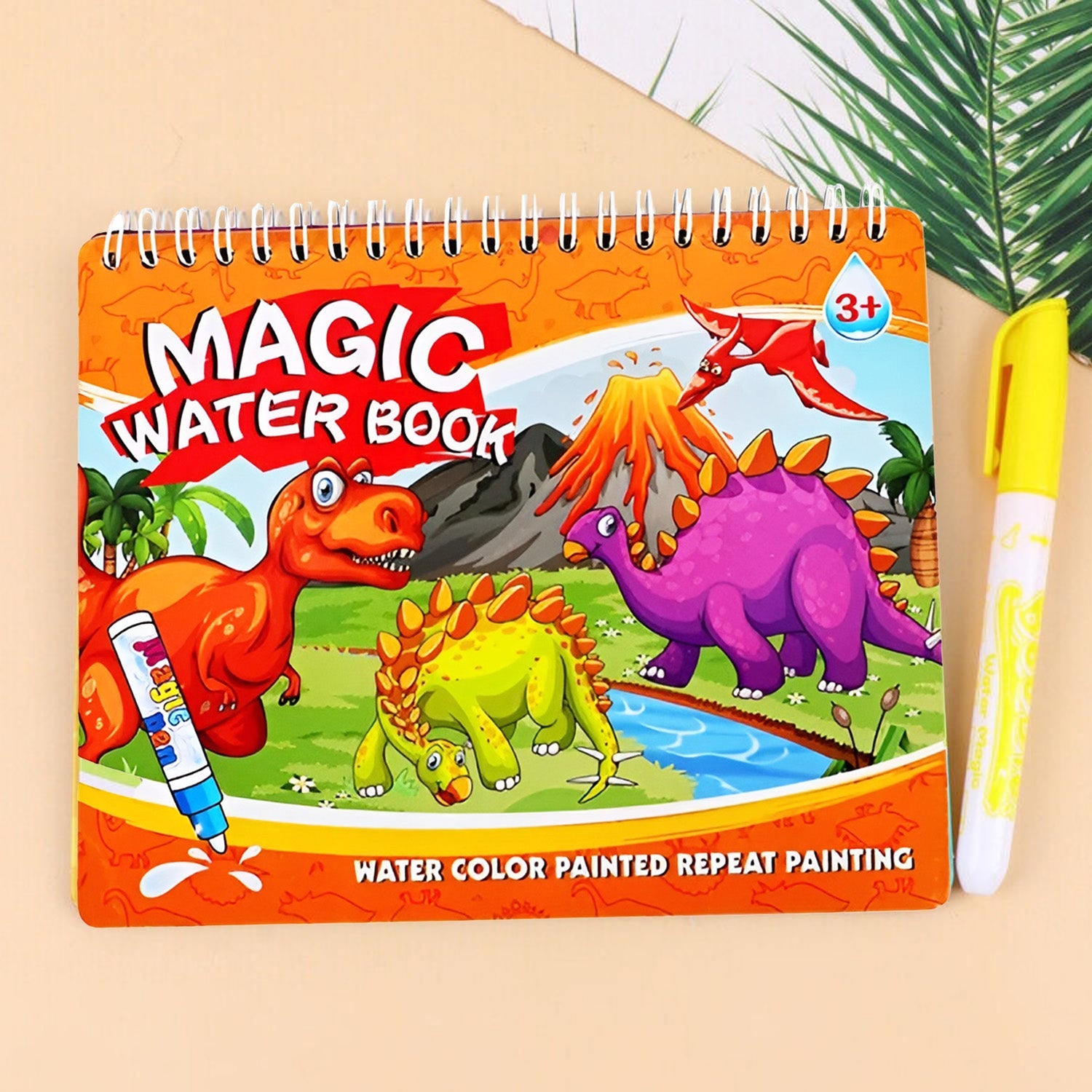 Baby Moo Dinosaur World Reusable Magic Water Colouring Book - Orange