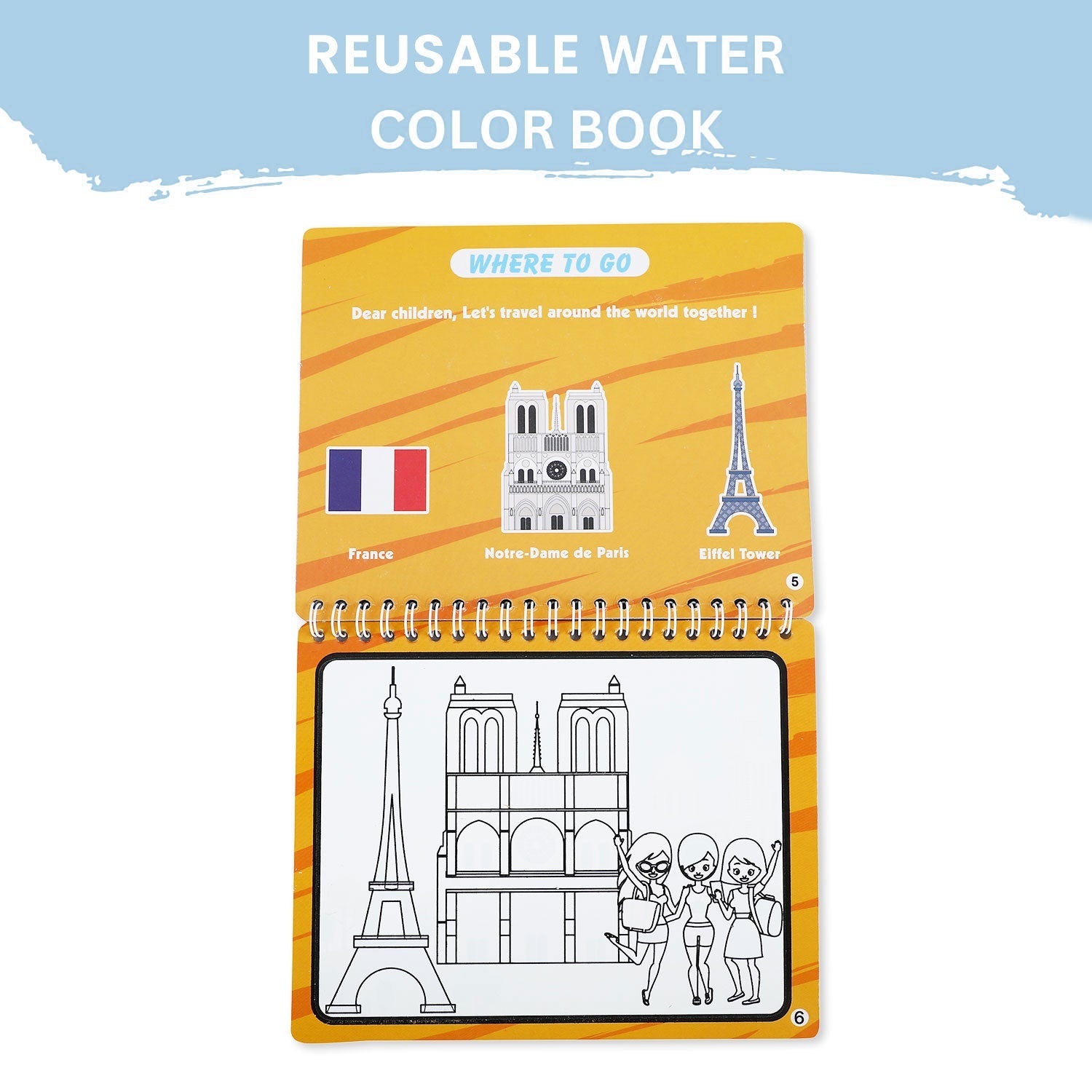 Baby Moo World Travel Reusable Magic Water Colouring Book - Yellow