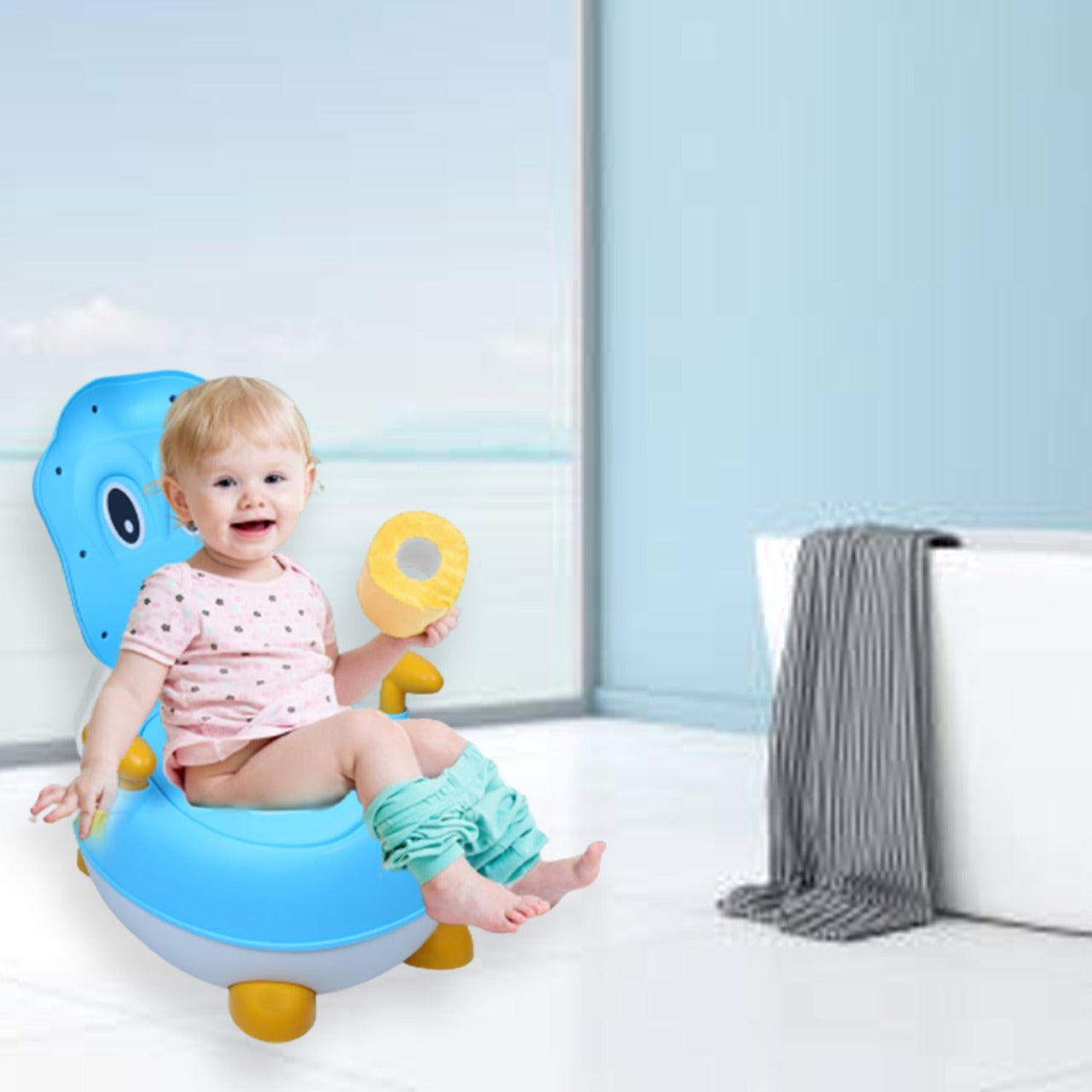 Baby Moo Puppy Detachable Bowl - Handle For Support Toilet Training Potty Chair - Blue