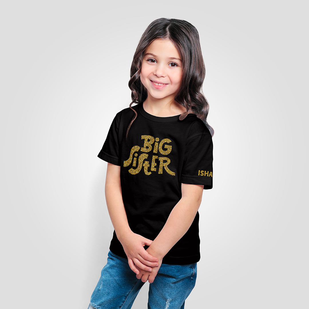 Happy T-shirts - Sibling Series - Black Glitter - Sister