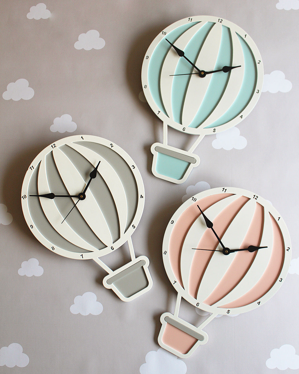 Hot Air Balloon Clock - Grey