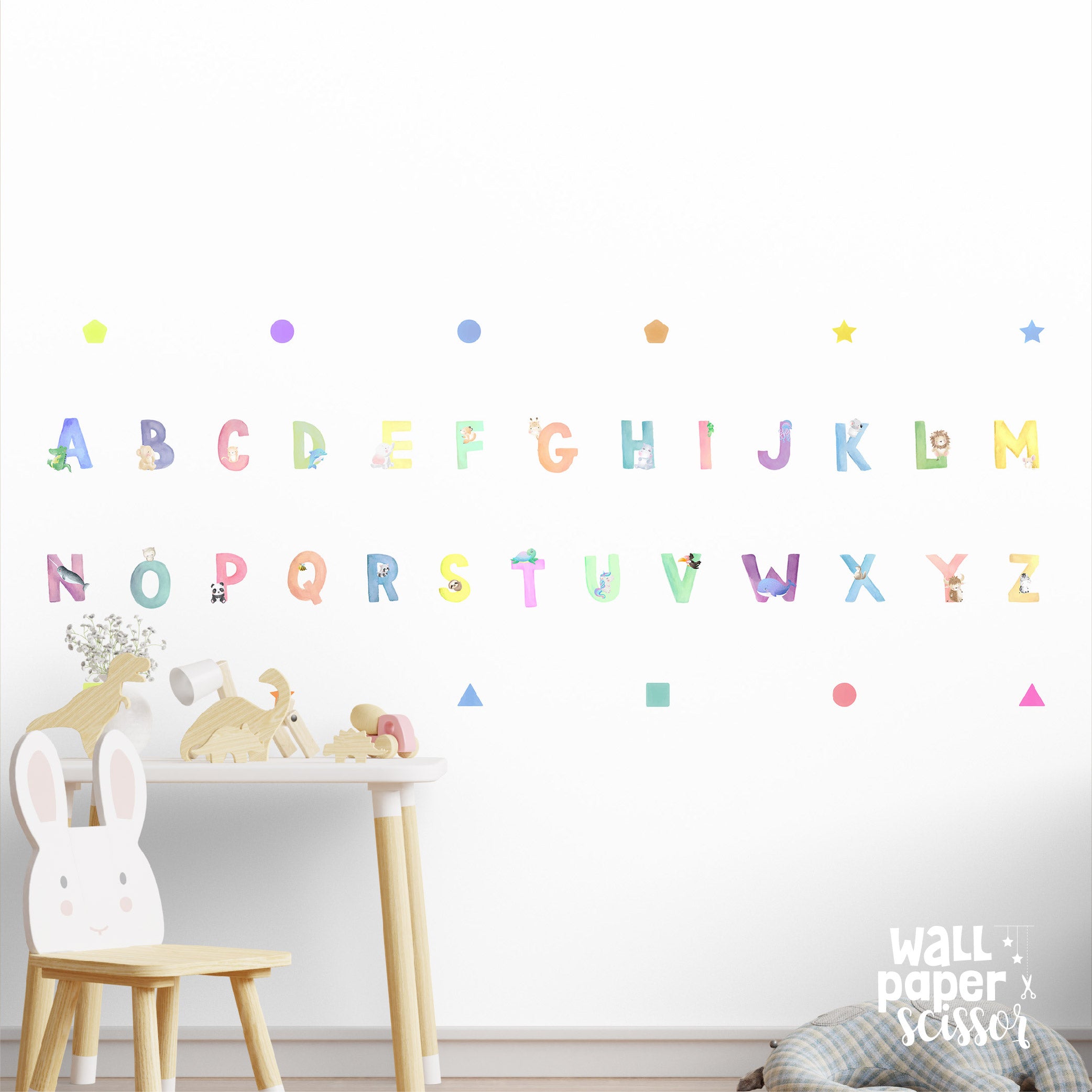 Watercolour Alphabets & Shapes Wall Stickers