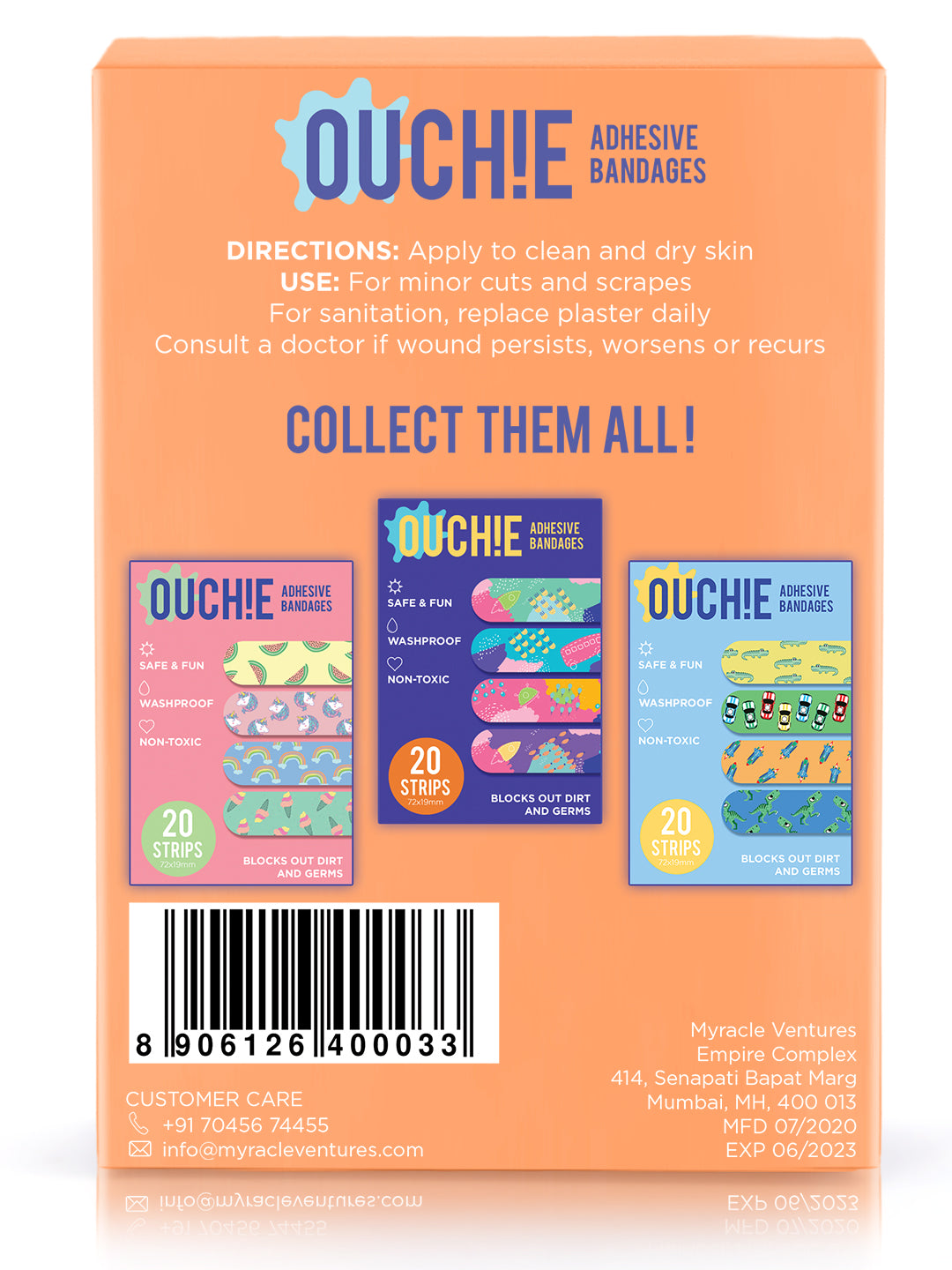 'Ouchie Printed Bandages'  20-Pack (Orange)