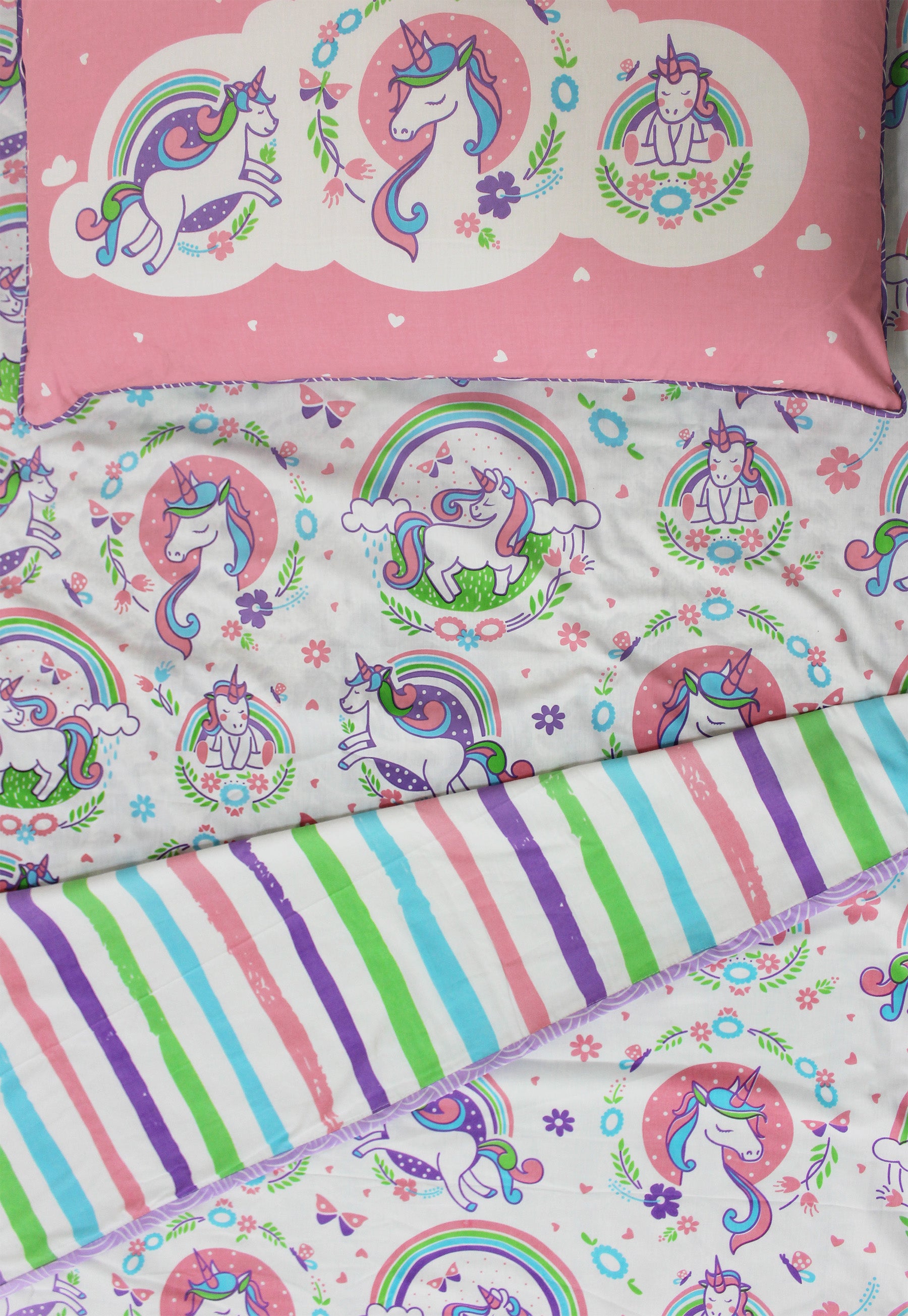 100% Cotton Reversible Single Blanket Dohar - Unicorn & Rainbows