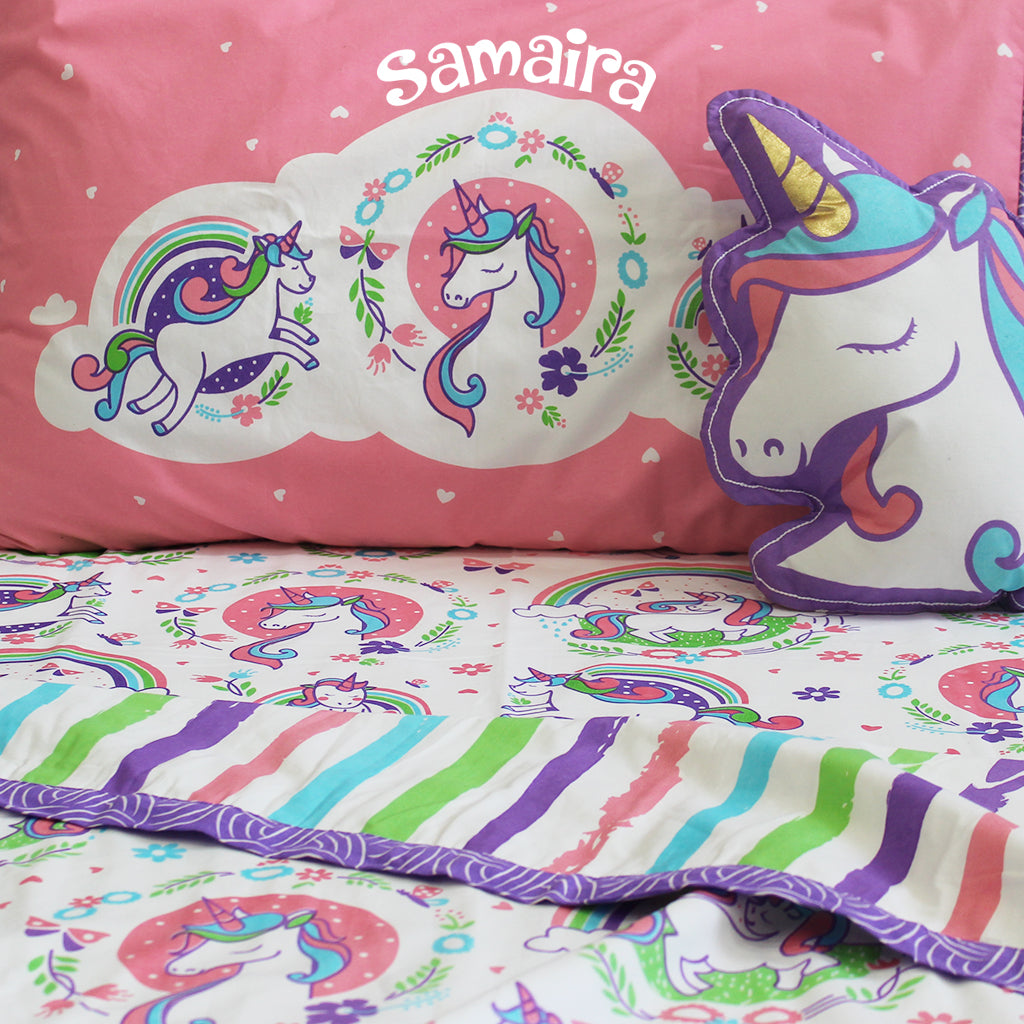 "Bundle of Joy" Unicorn & Rainbows Single Bedsheet Set