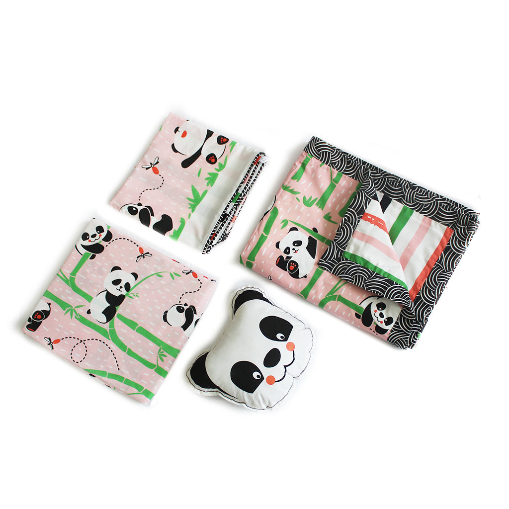 "Bundle of Joy" Panda Village Double Bedsheet Set - Pink