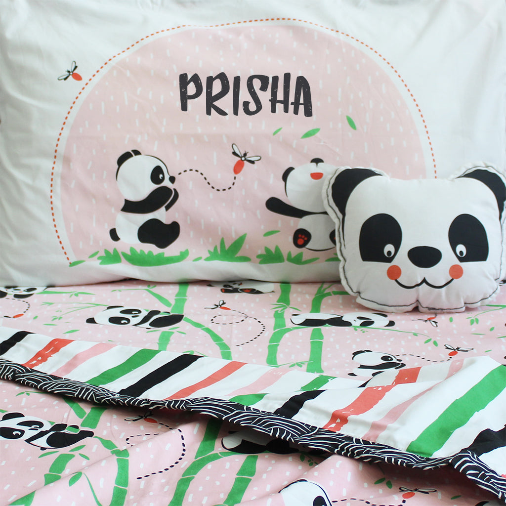 "Bundle of Joy" Panda Village Double Bedsheet Set - Pink