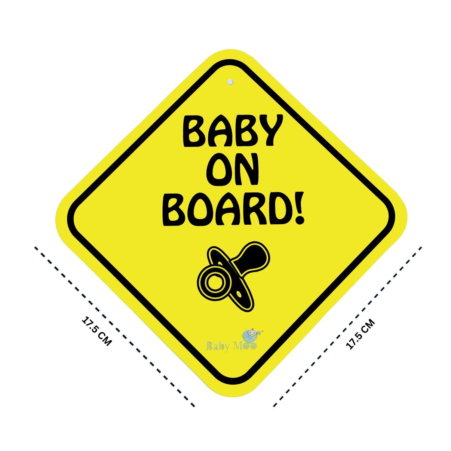 Baby Moo Tiny Infant on Board Car Safety Sign With Vacuum Suction Cup Clip - Yellow