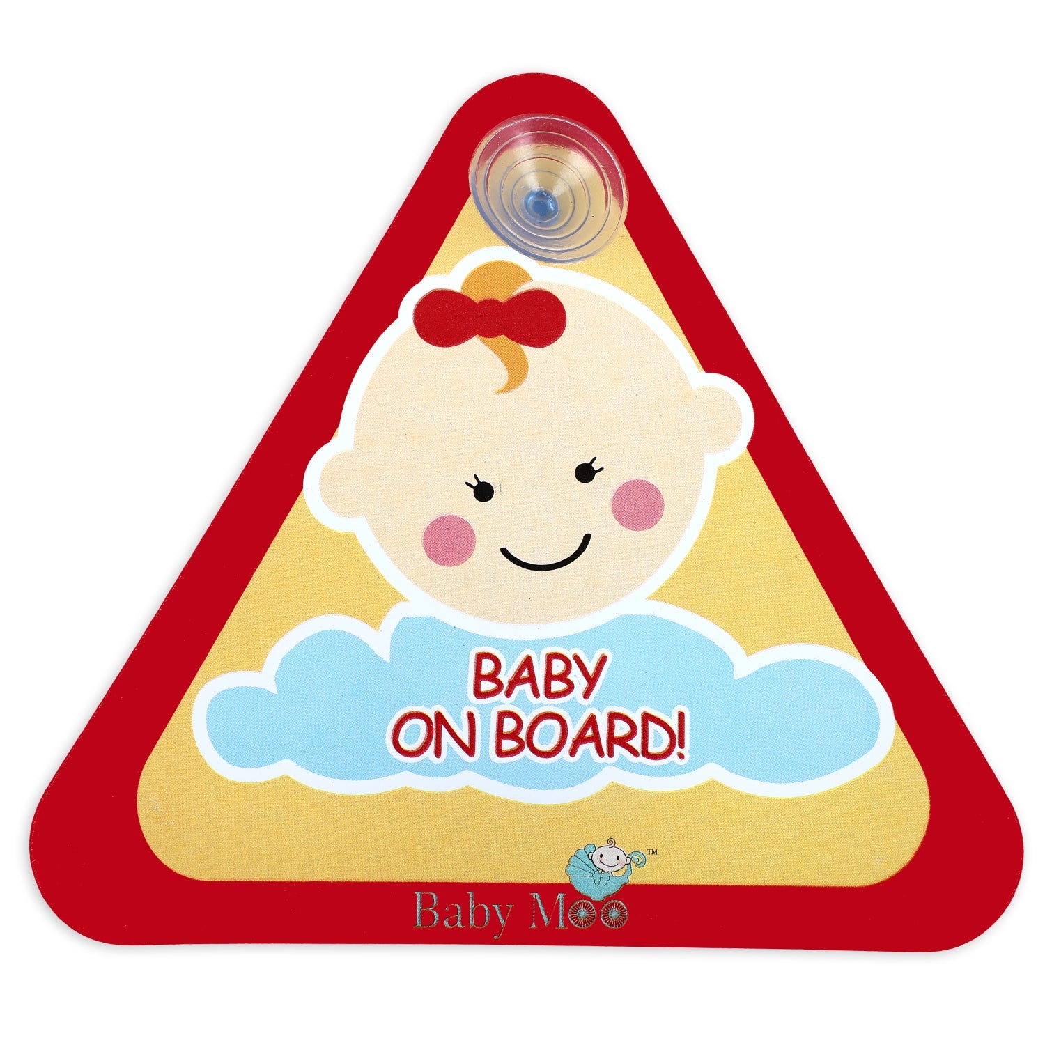 Baby Moo Triangular Baby On Board With Vacuum Suction Cup Clip - Red