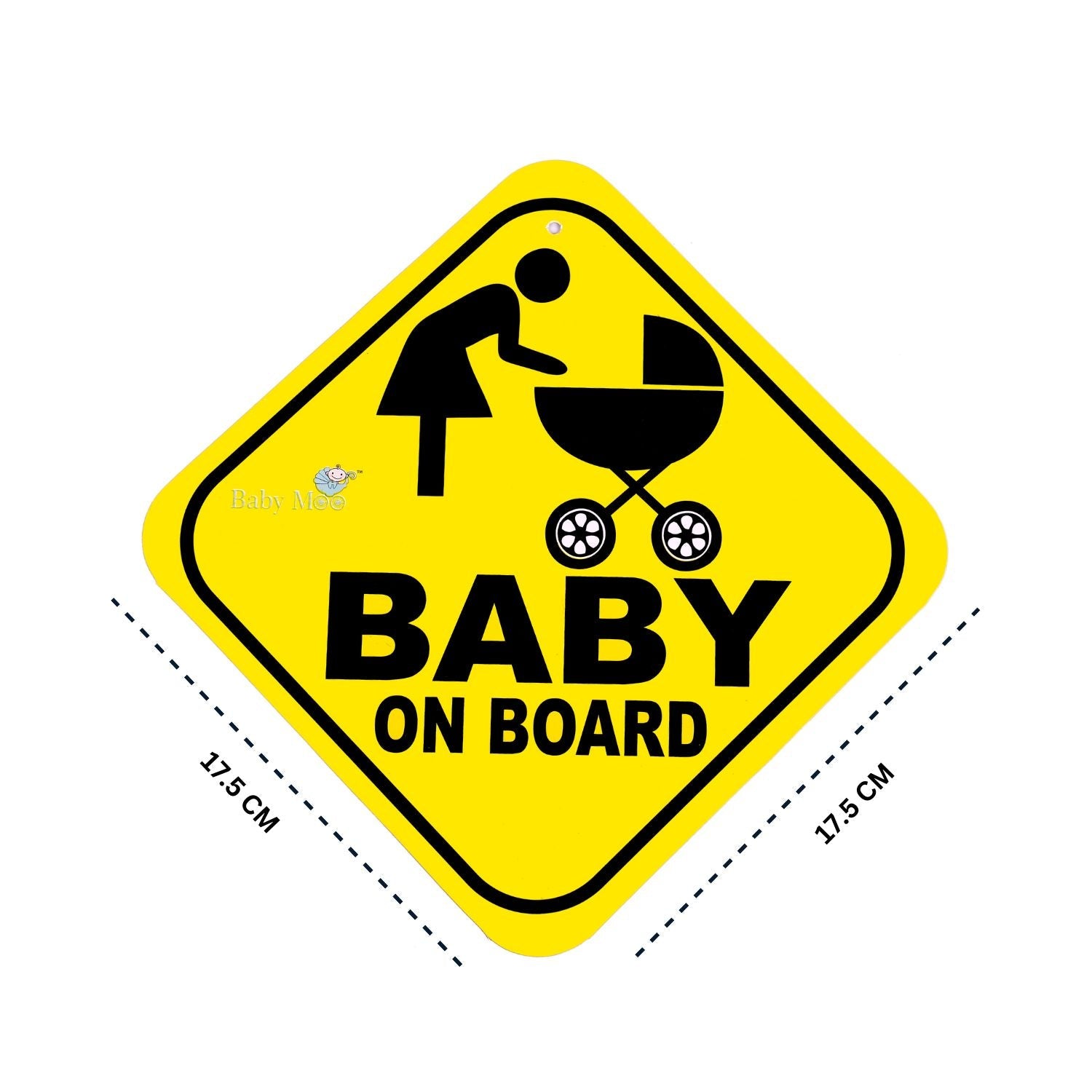 Baby Moo Car Safety Sign Baby On Board With Vacuum Suction Cup Clip - Yellow