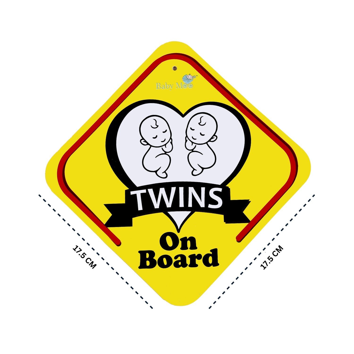 Baby Moo Twins On Board With Vacuum Suction Cup Clip - Yellow