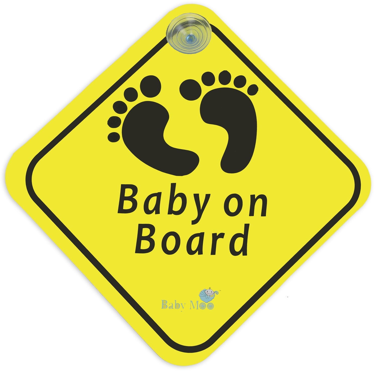 Baby Moo Tiny Feet On Board With Vacuum Suction Cup Clip - Yellow