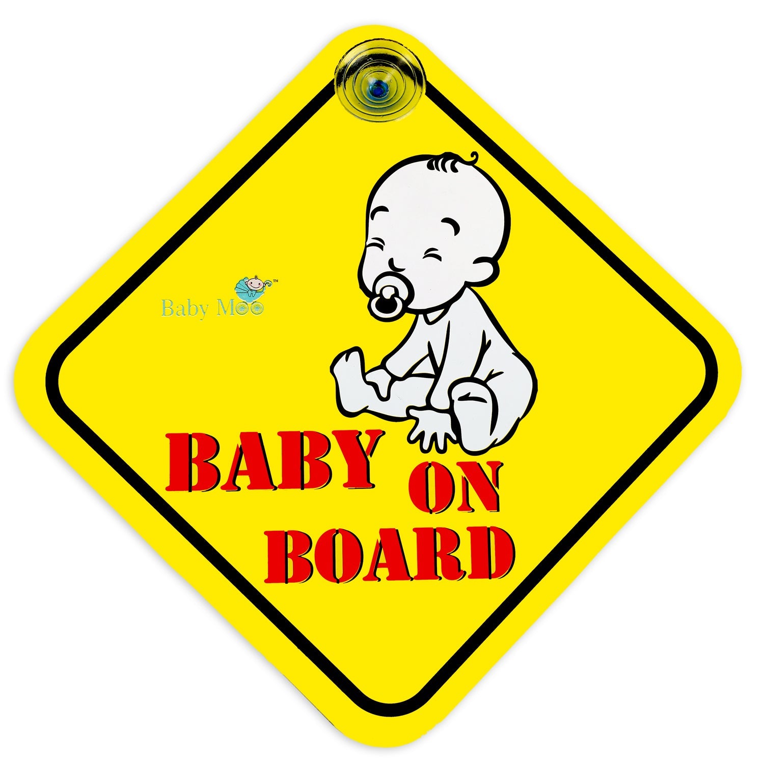 Baby Moo Car Safety Sign Little Baby On Board With Vacuum Suction Cup Clip - Yellow