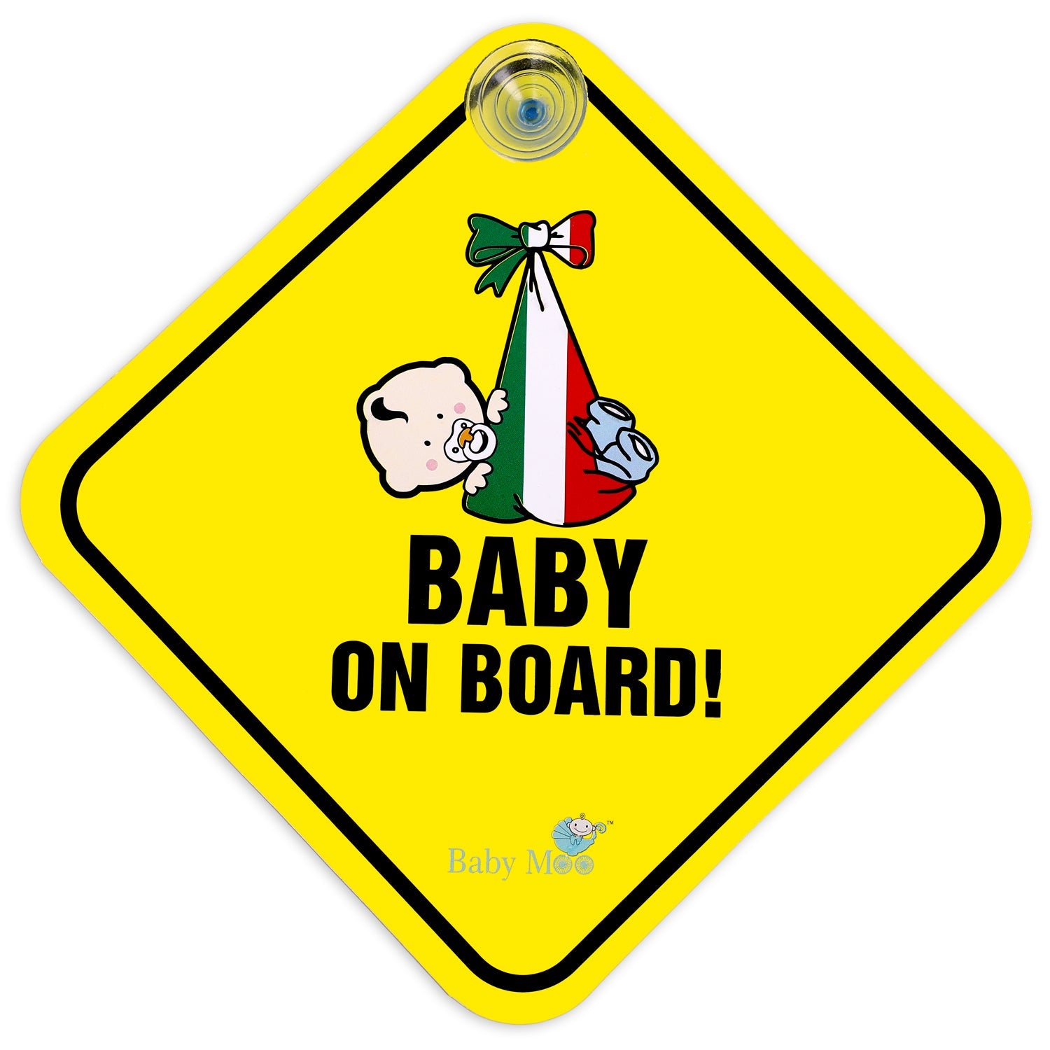 Baby Moo Sleeping Baby Car Safety Sign With Vacuum Suction Cup Clip - Yellow