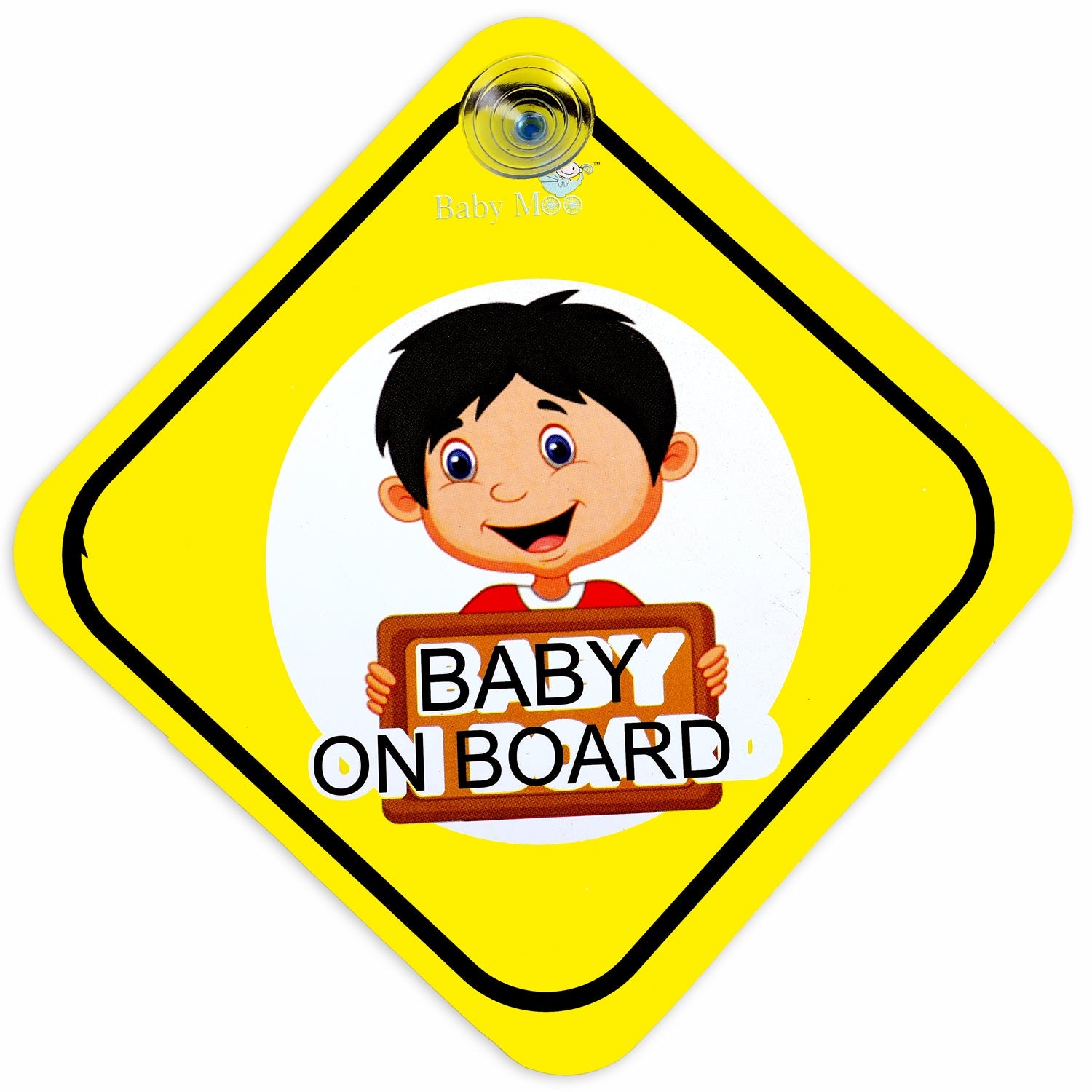 Baby Moo Kids On Board Car Safety Sign With Vacuum Suction Cup Clip - Yellow