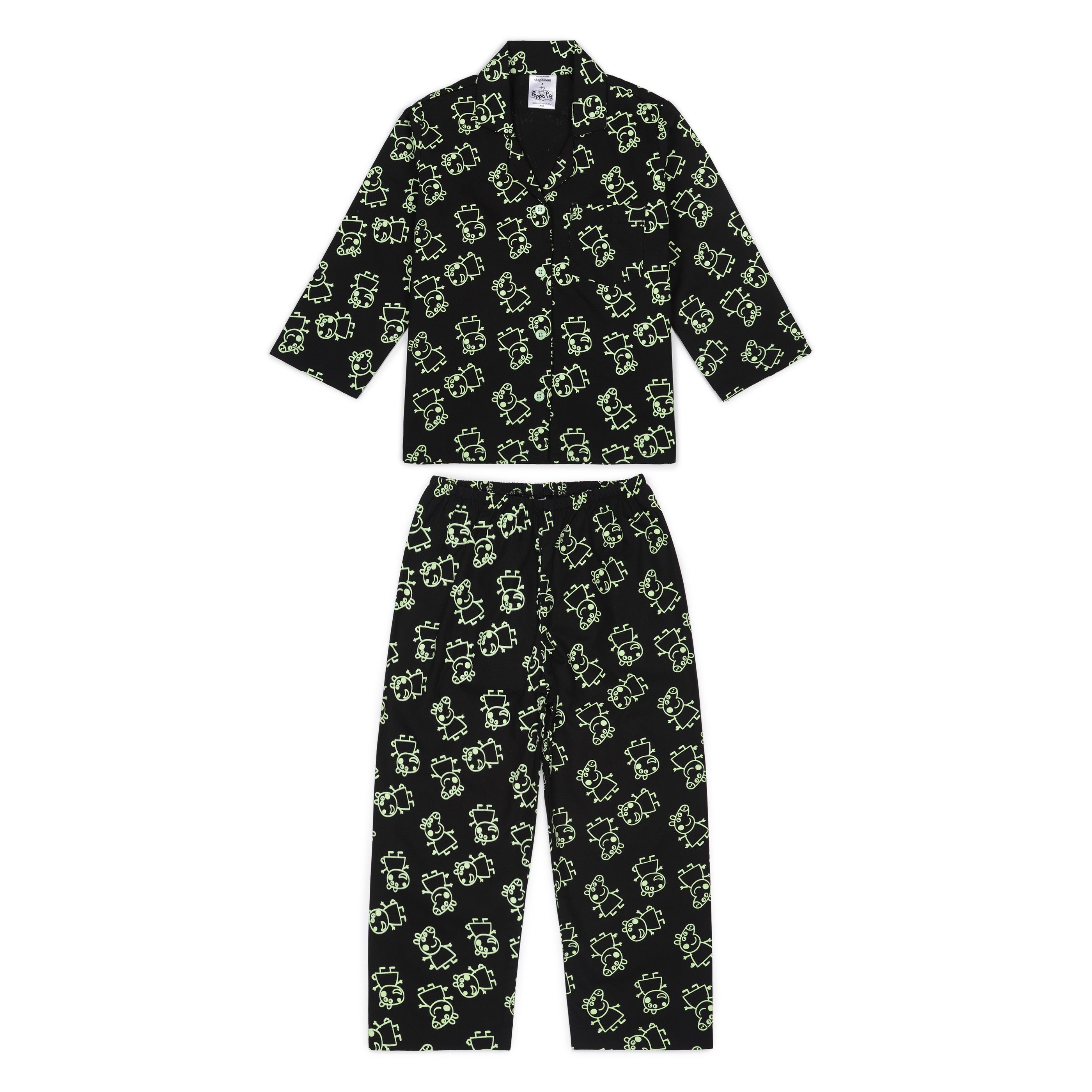 Shopbloom Glow in the Dark Peppa Print Long Sleeve Kids Night Suit