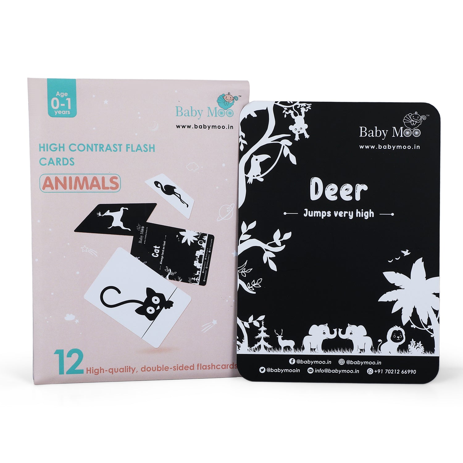 Baby Moo High Contrast Flash Cards 36 Cards - Bundle of Animals And Objects And Vehicles And Patterns