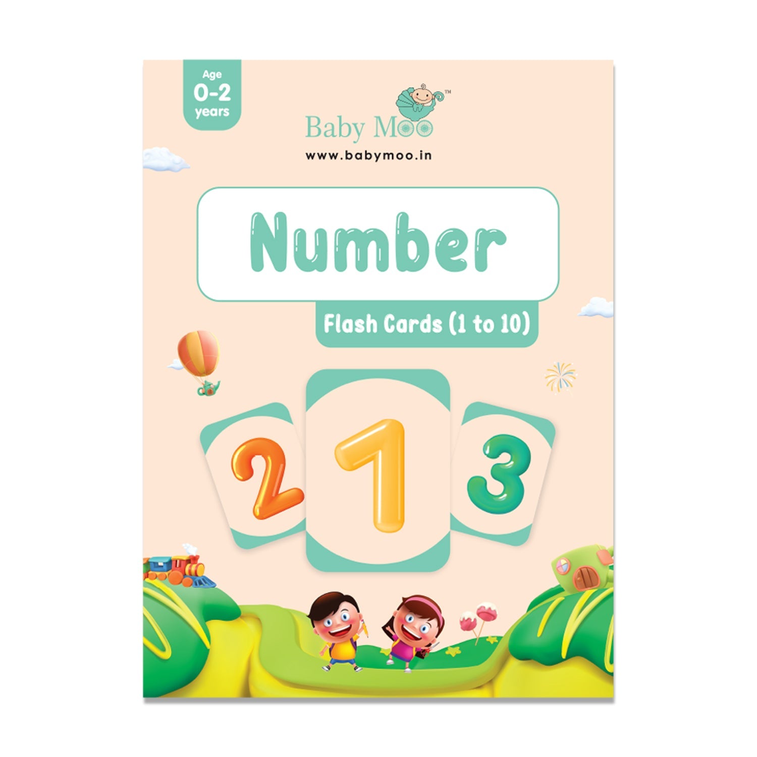 Baby Moo Numbers 1 To 10 Flash Cards - Green, Peach