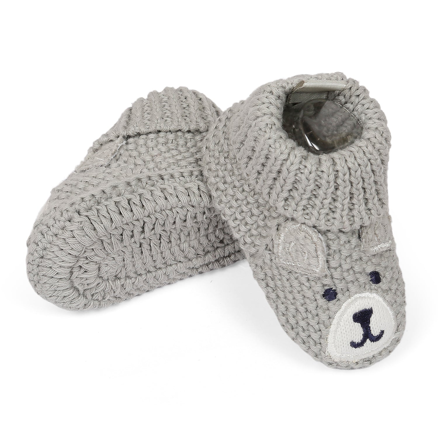 Baby Moo Cute Bear Newborn Crochet Socks Booties - Grey