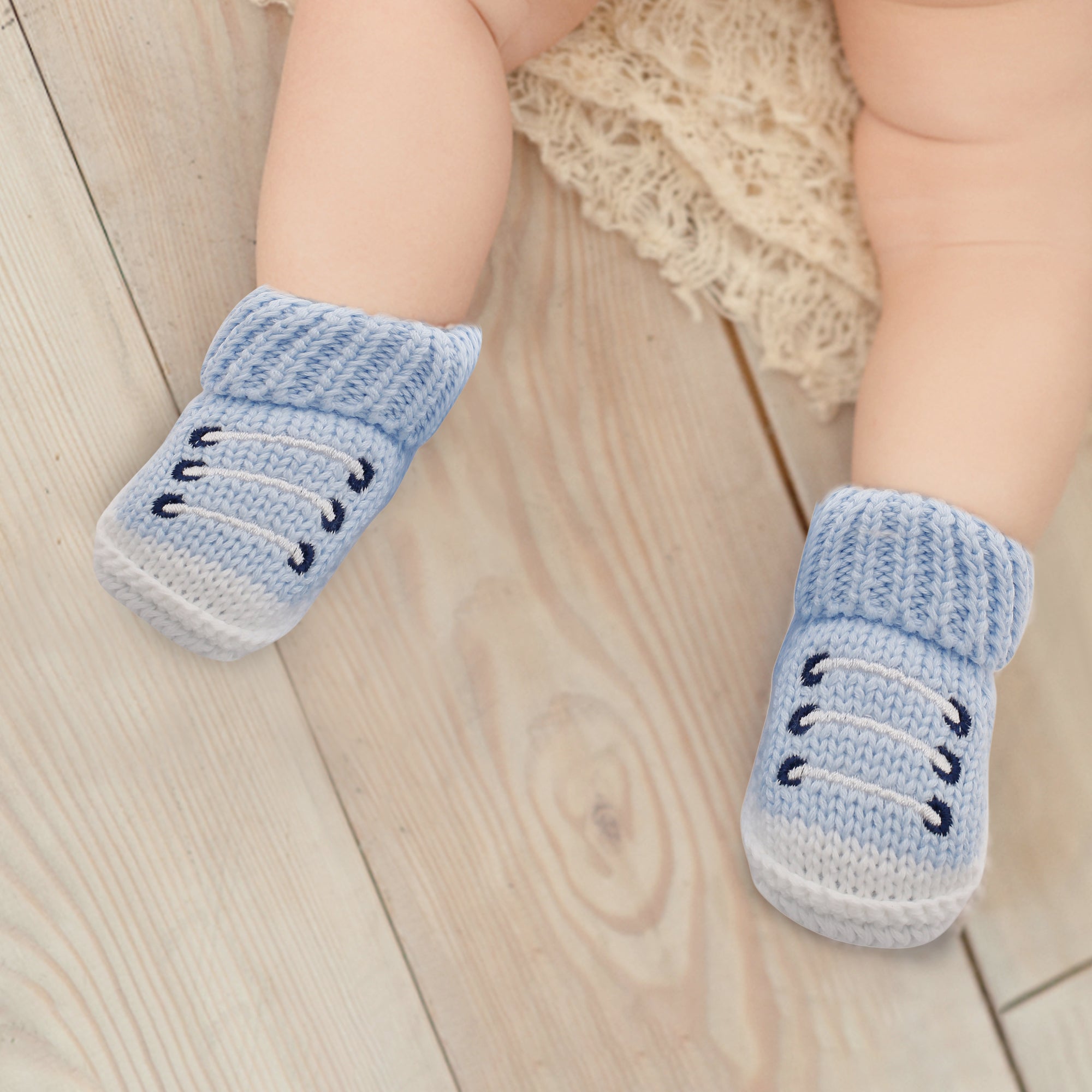 Baby Moo Laces Blue Socks Booties