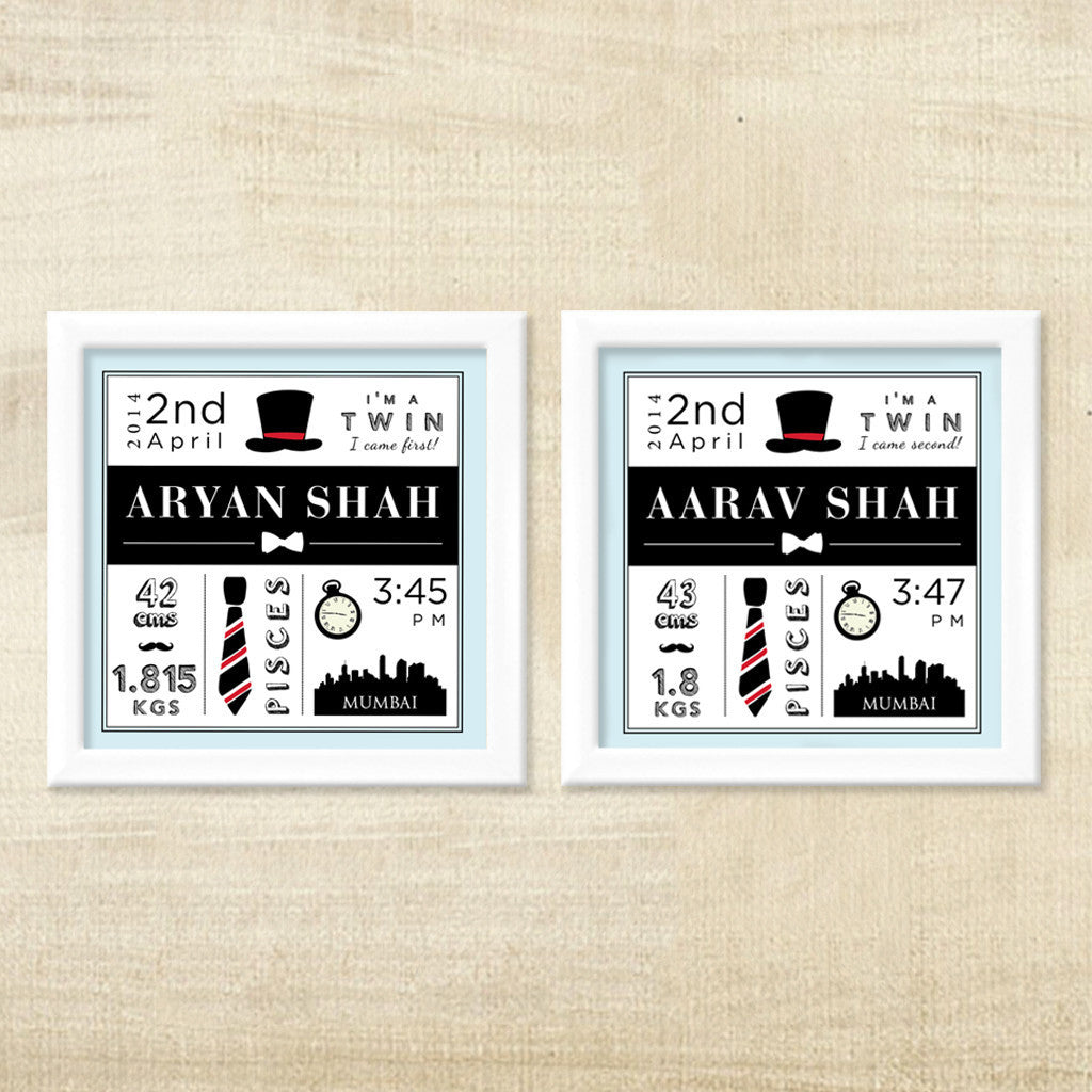 Birth Statisics Frames for Twins, Set of 2