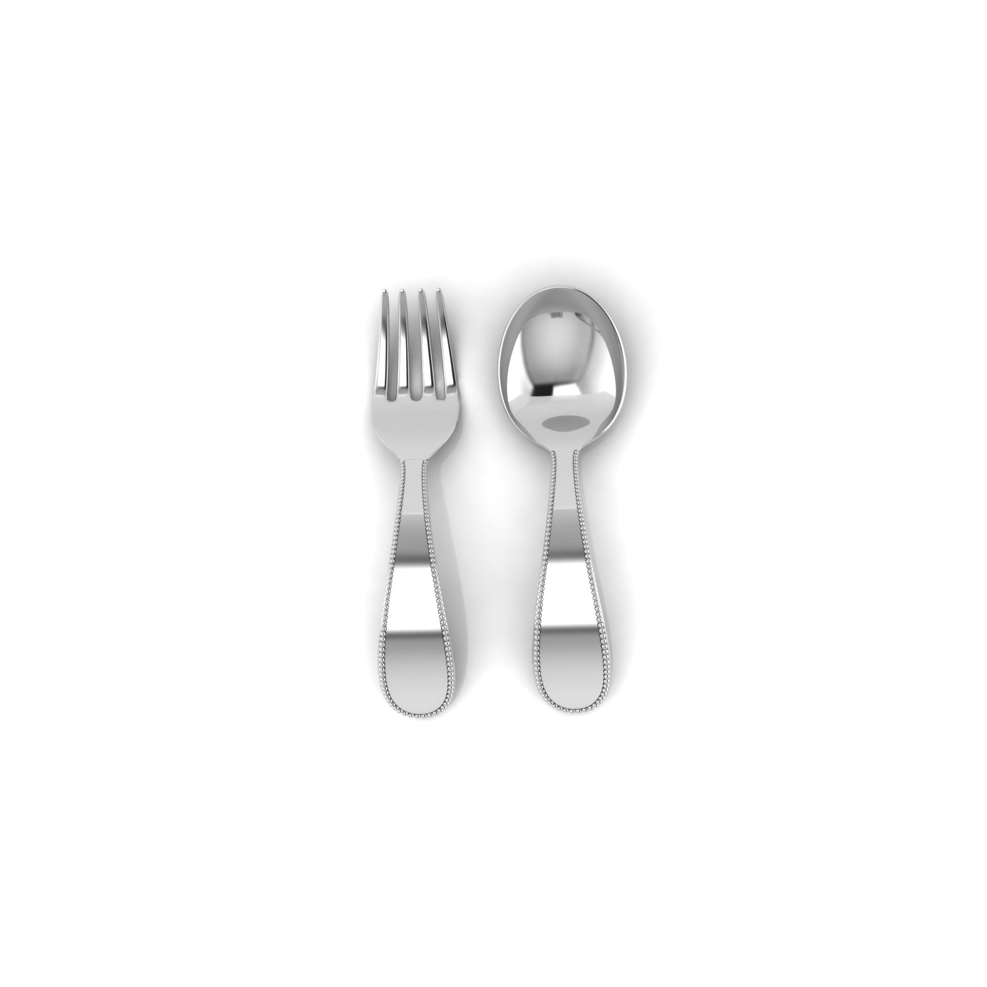 Sterling Silver Feeding Spoon Fork Set Beaded