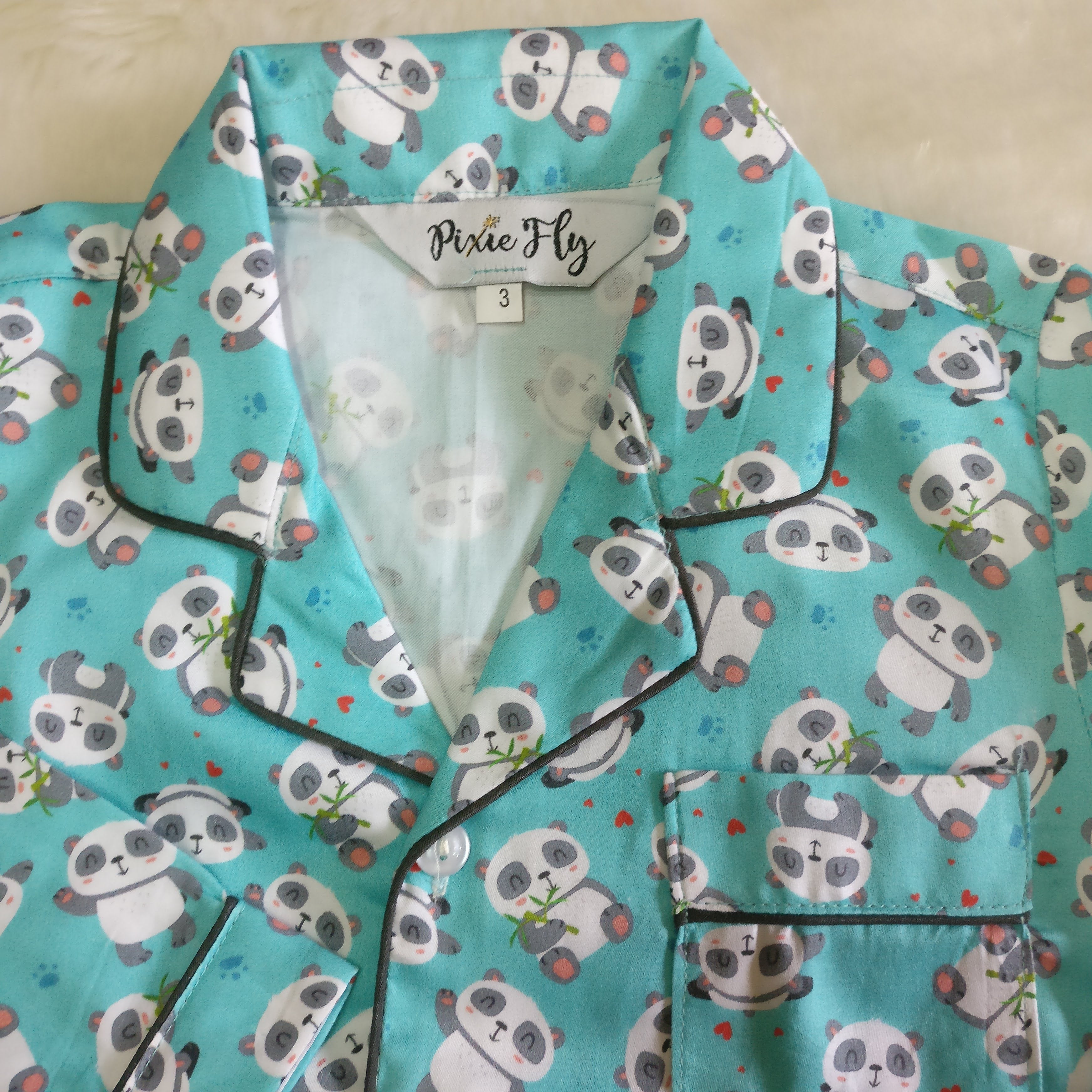 Kid's Pyjama Set - Baby Pandas on Green