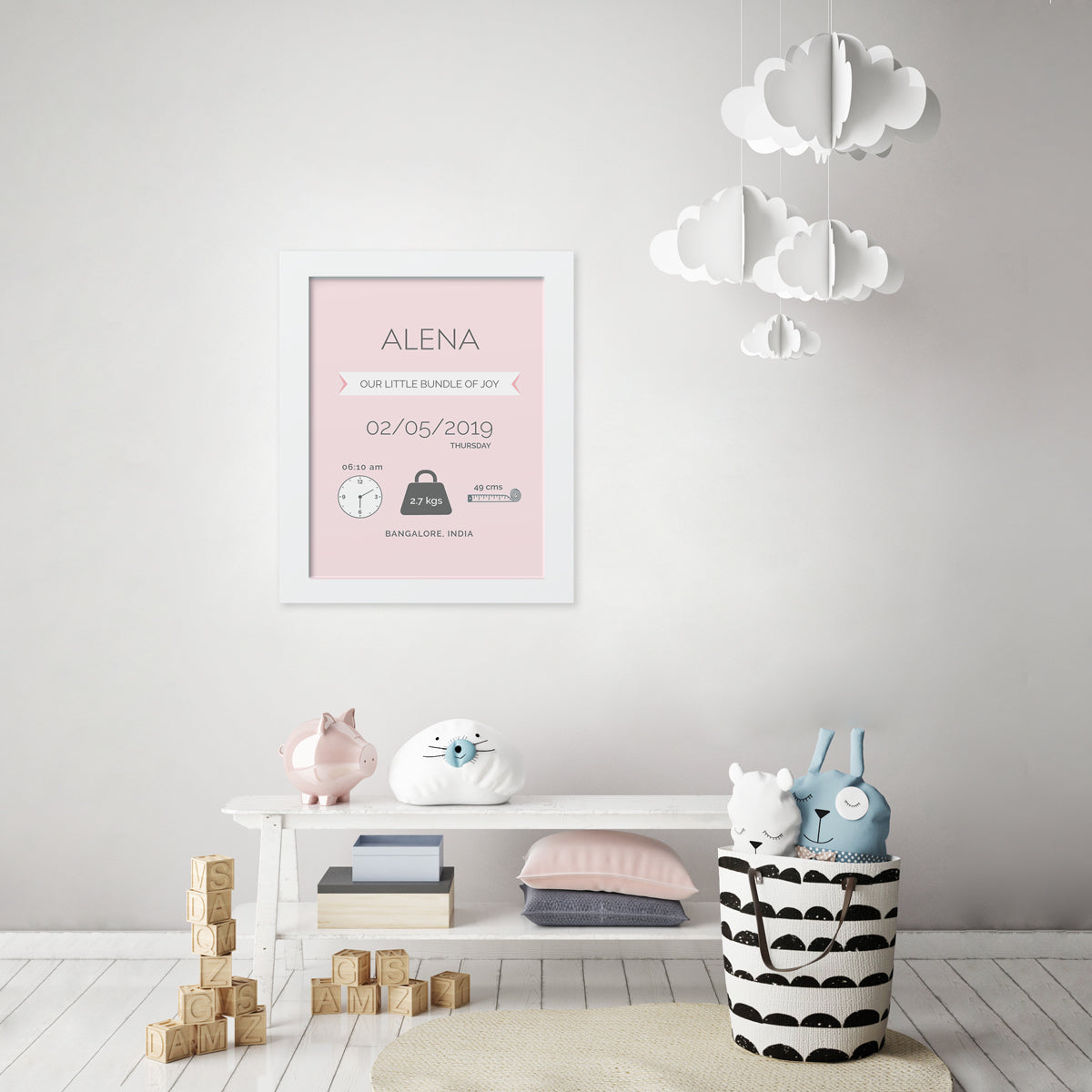 Birth Statistics Frame - Modern, Pink