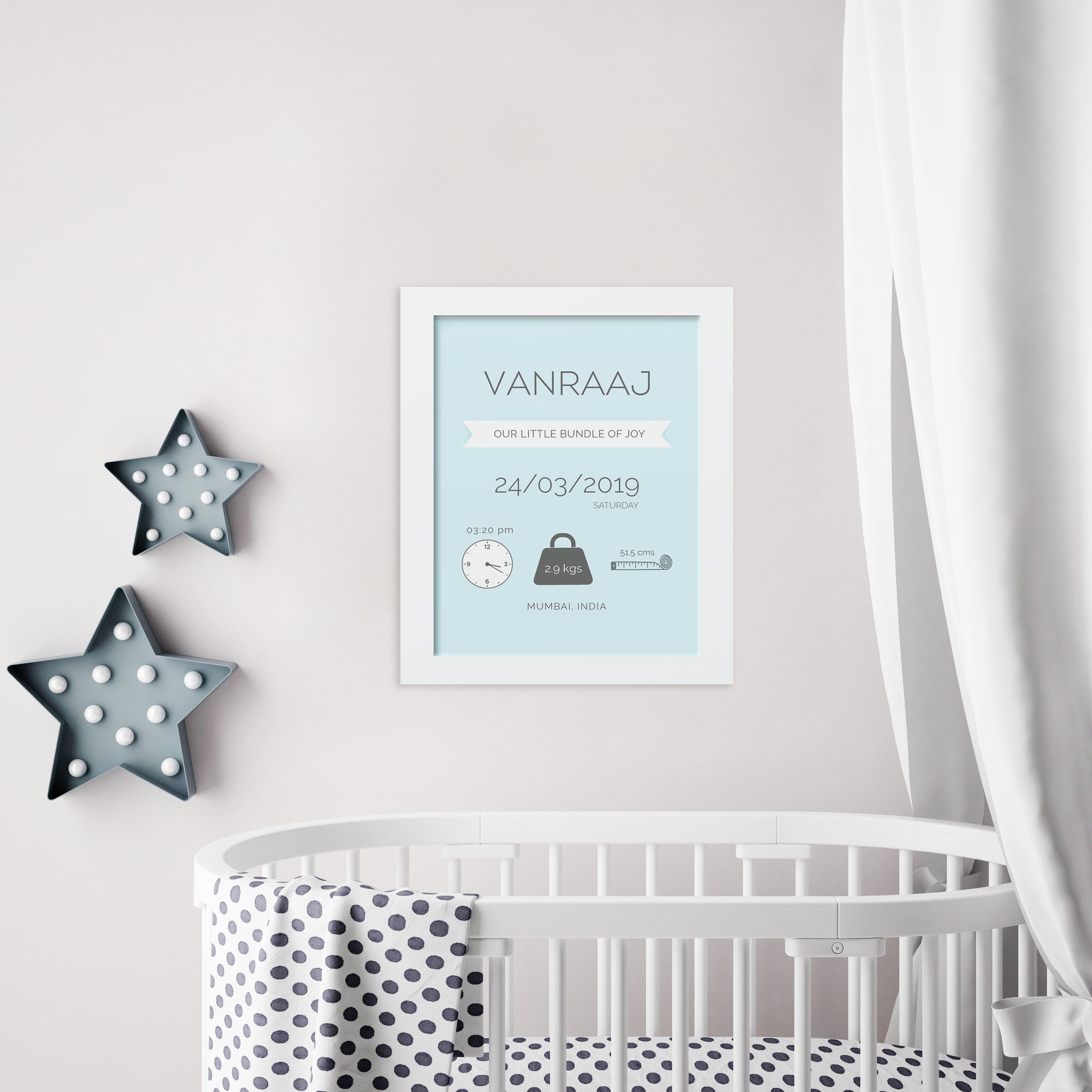 Birth Statistics Frame - Modern, Blue
