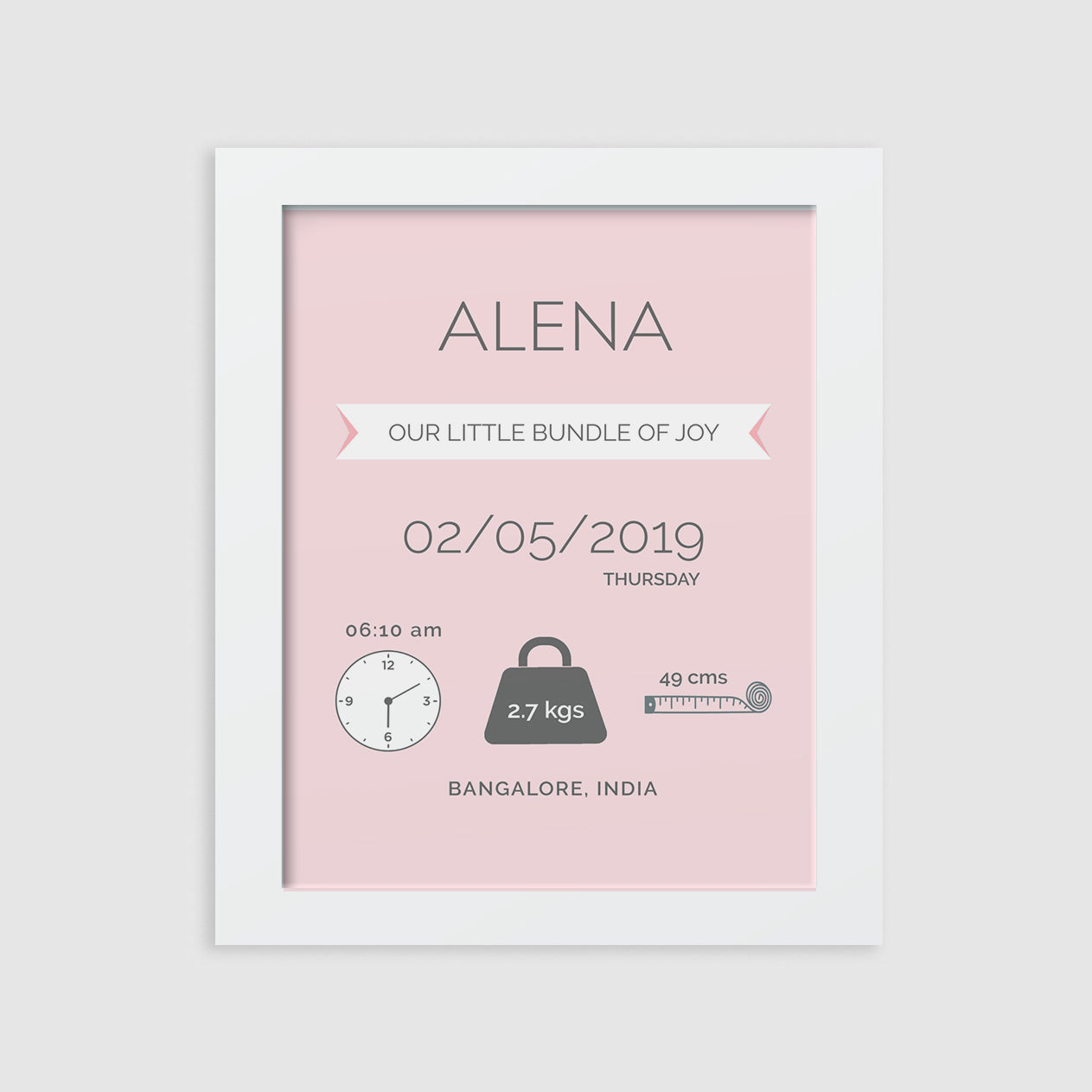 Birth Statistics Frame - Modern, Pink