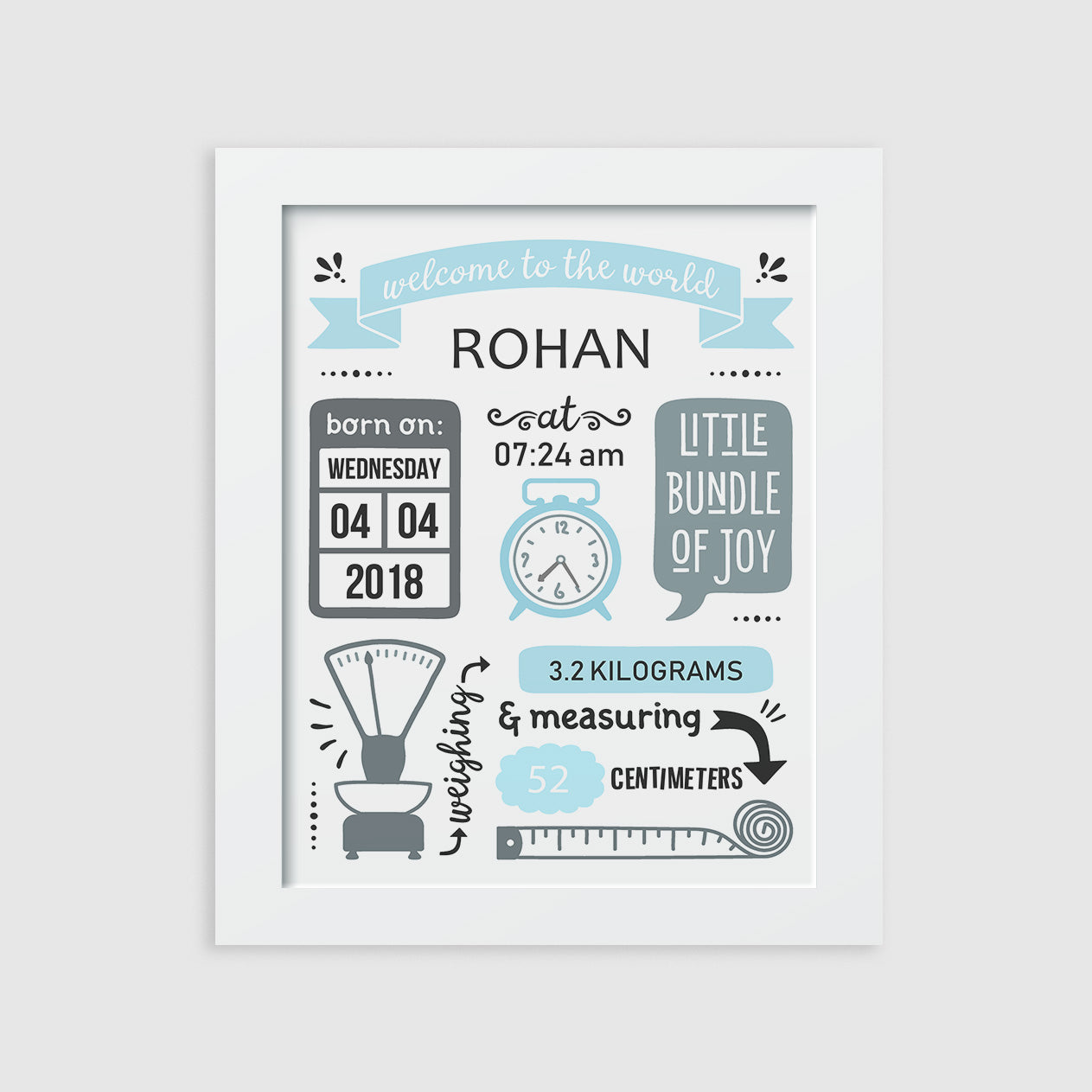 Birth Statistics Frame - Retro, Blue