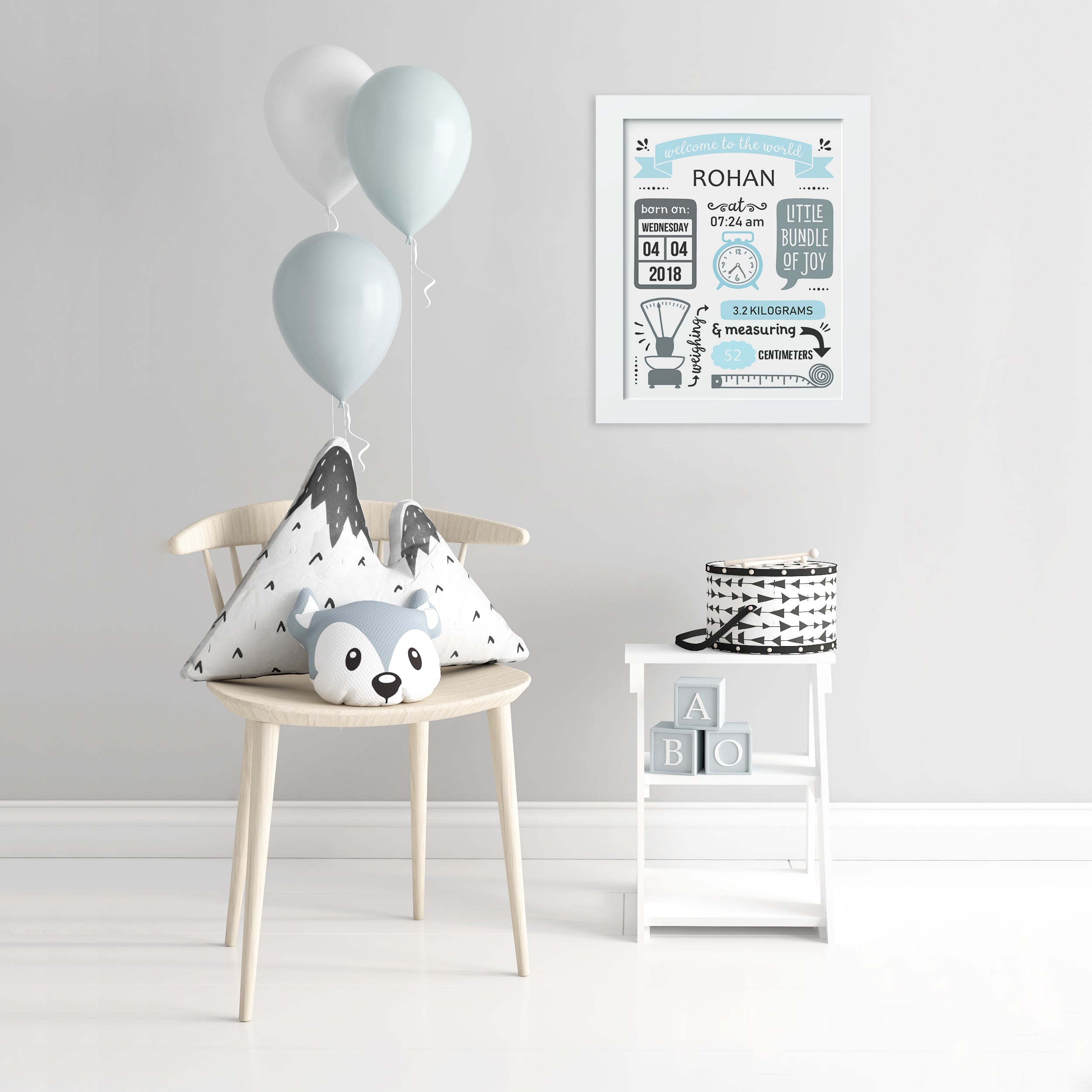 Birth Statistics Frame - Retro, Blue