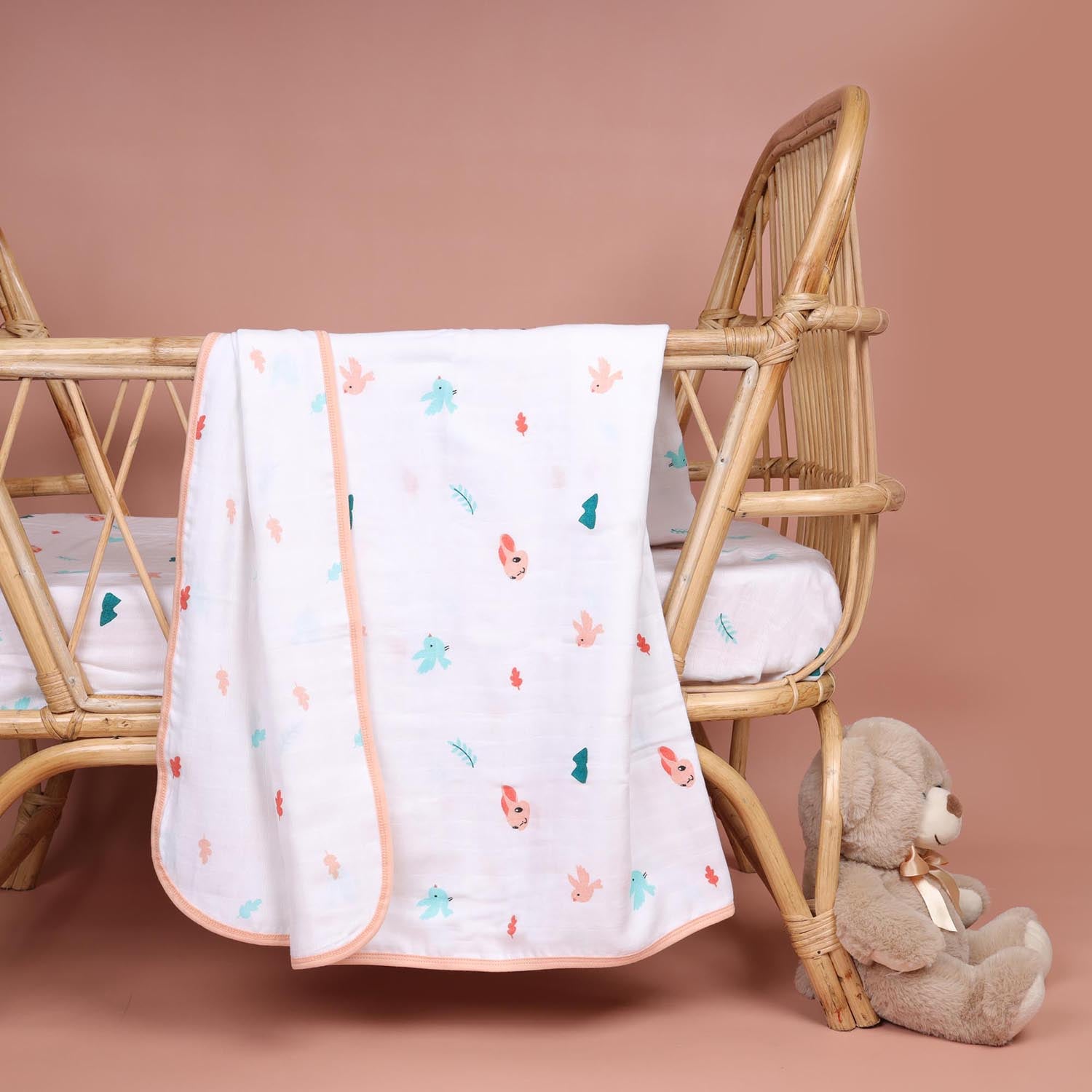 Kicks & Crawl - Pink Bunnies Organic Reversible Blanket