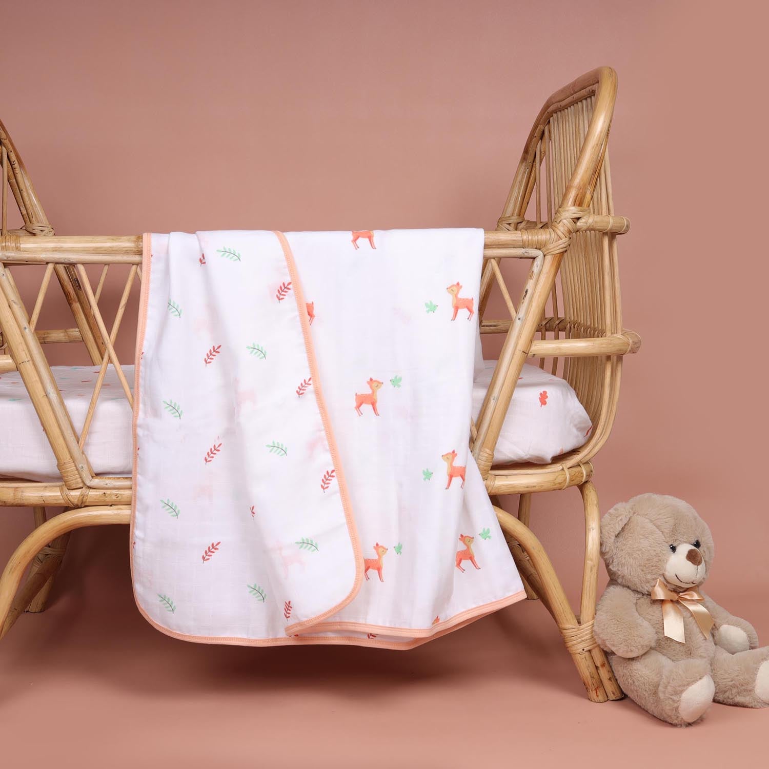 Kicks & Crawl - Pink Deer Organic Reversible Blanket