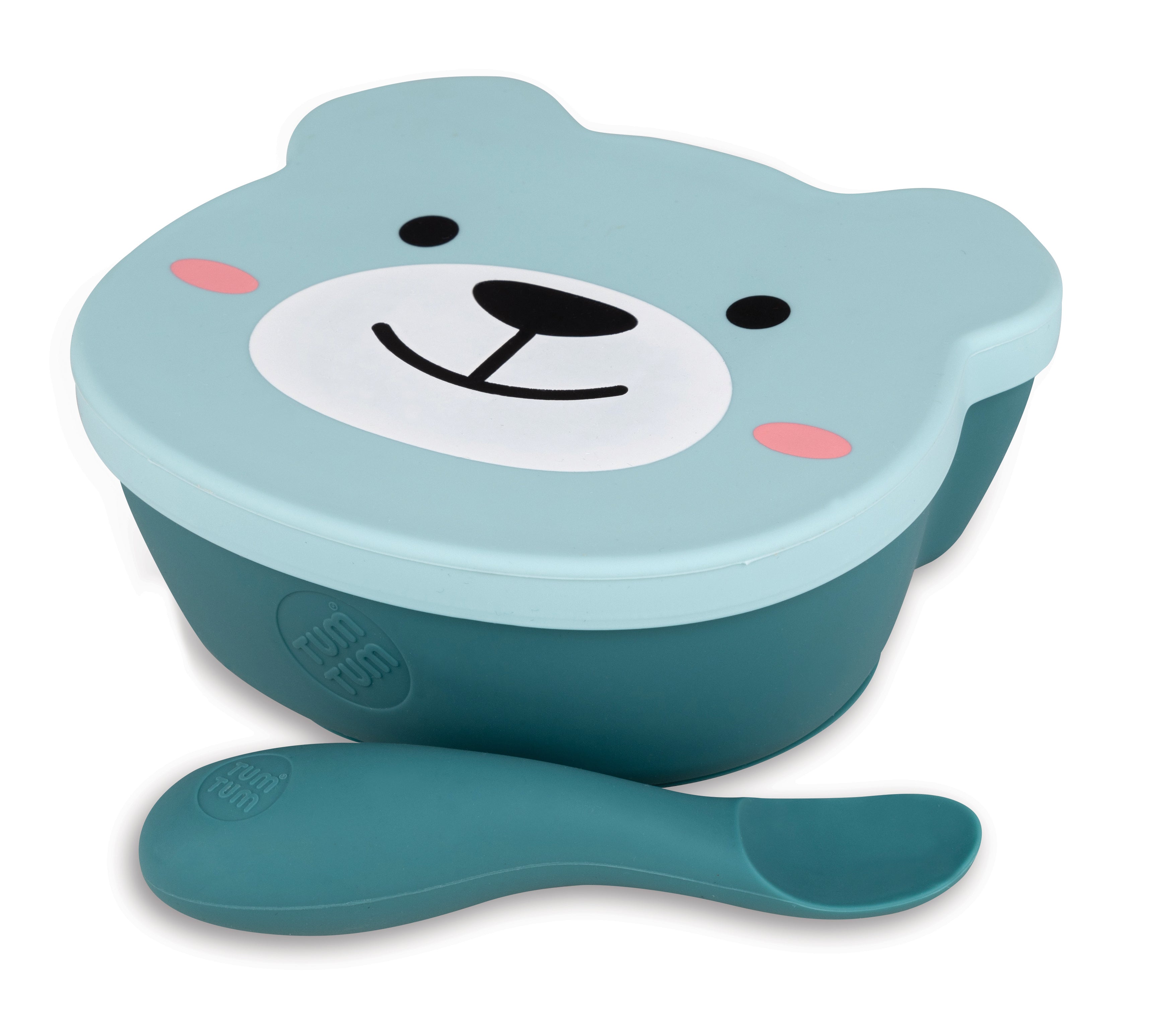 TUM TUM Baby & Toddler Stay Put Suction Bowl With Lid & Spoon, Stay Put Silicone Weaning Bowl & Spoon, First Feeding, Baby Led Weaning, 6m+, Boris Bear, Blue