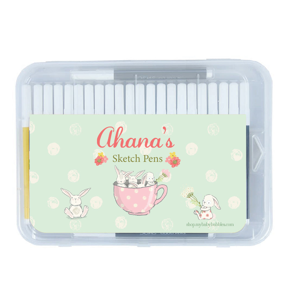 Personalised Aqua Sketch Pens - Bunny