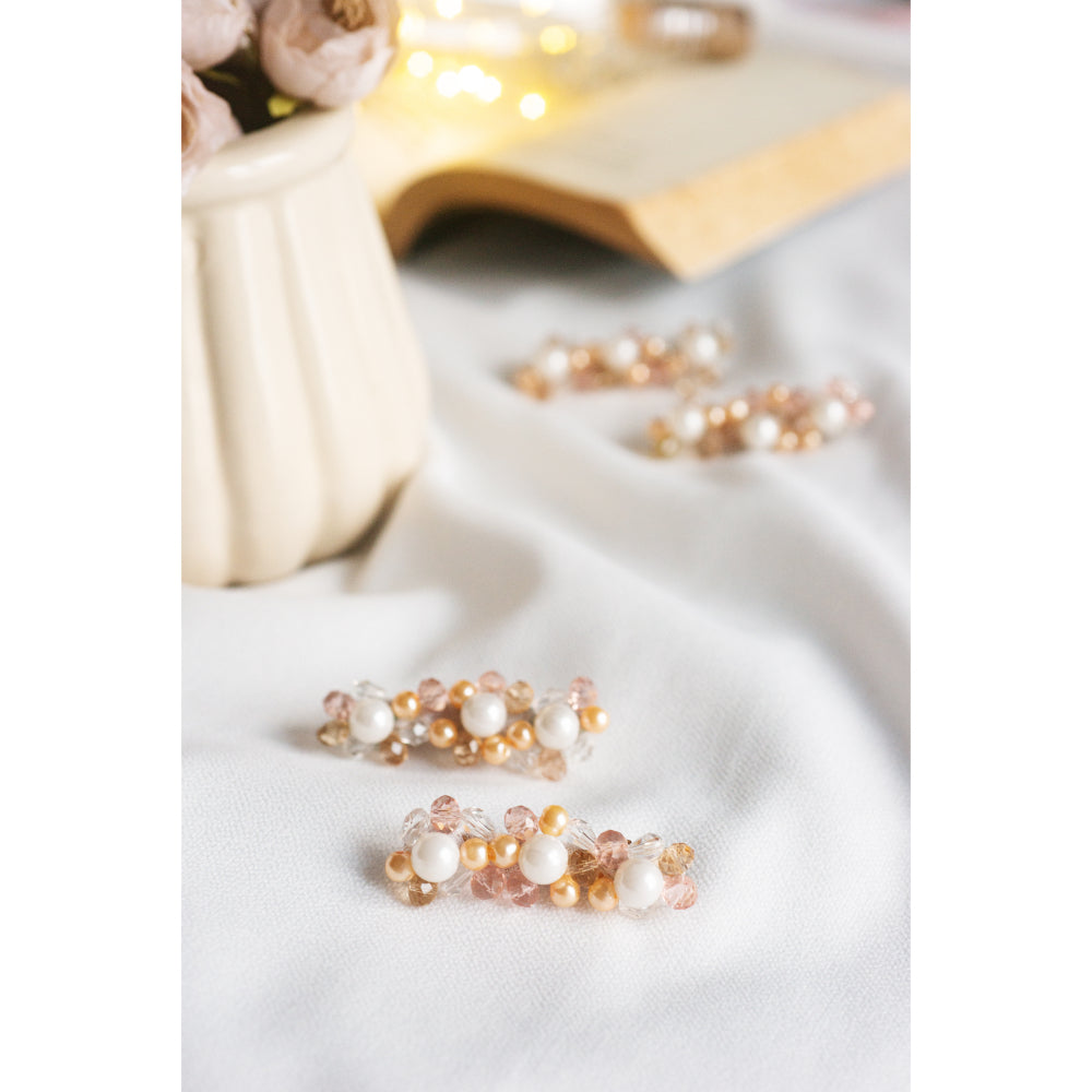Pair Of Amber In Pearl Hairclips - White And Golden