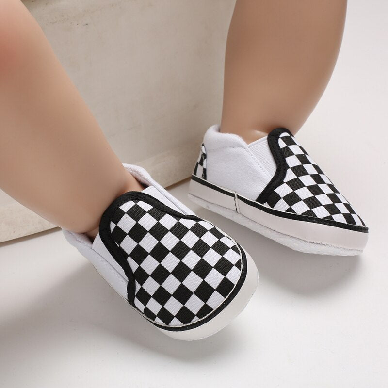 Baby Moo Classic Checkerboard Signature Comfortable Slip-On Booties - Black And White