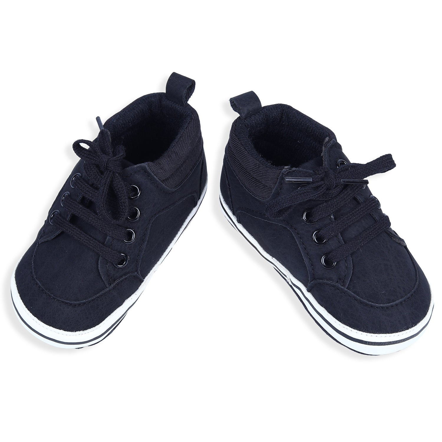 Baby Moo Textured Leather Lace-Up Stylish Infant Anti-Slip Sneaker Shoes - Black