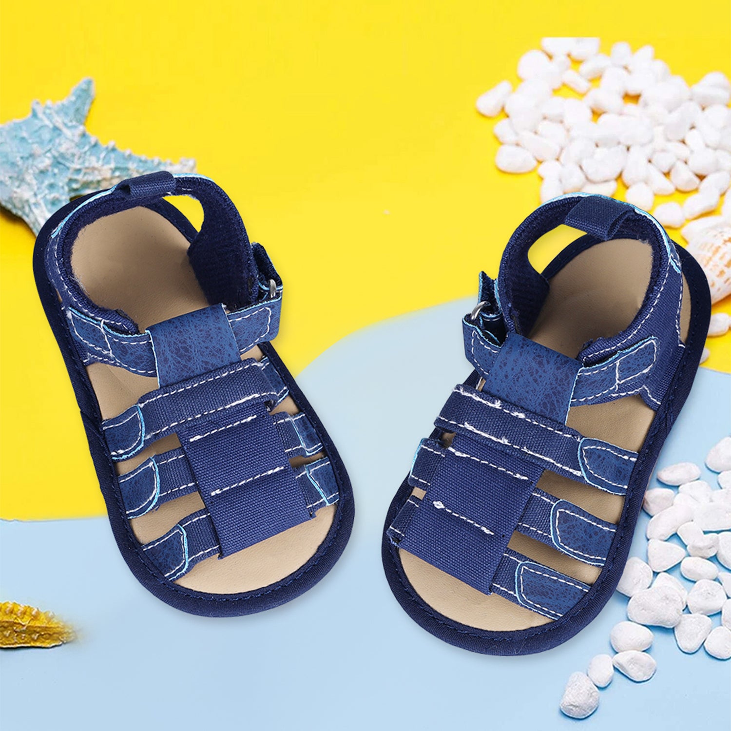 Baby Moo Velcro Hook-Loop Infant Premium Anti-Slip Sandal Booties - Blue