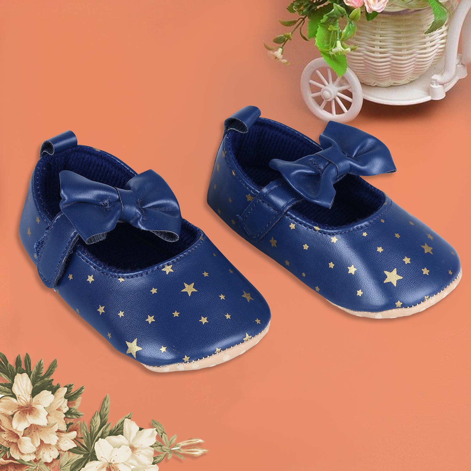 Baby Moo Star Premium Infant Girls Soft Anti-Slip Ballerina Shoes - Navy Blue
