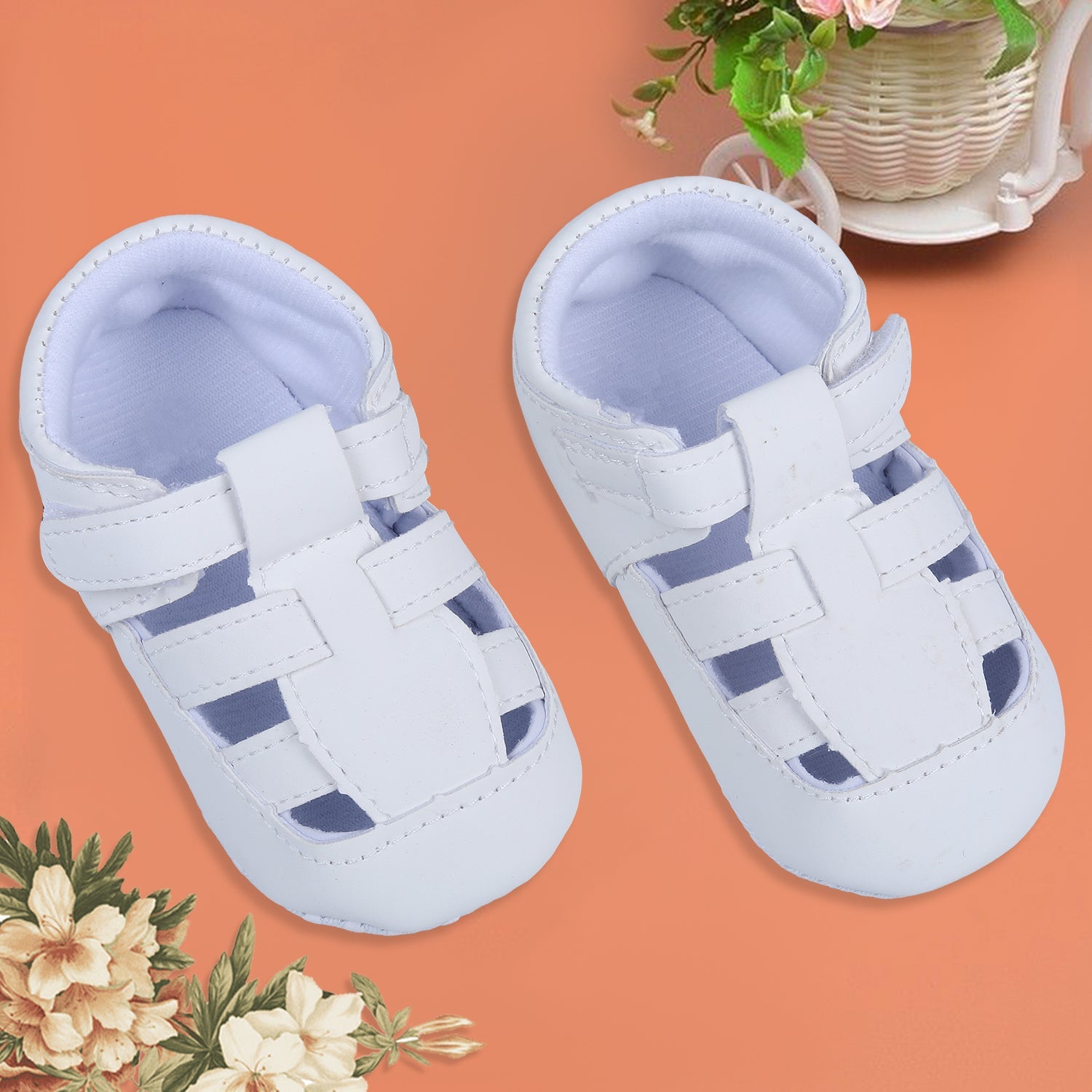 Velcro Hook-Loop Premium Anti-Slip Sandal Booties - White